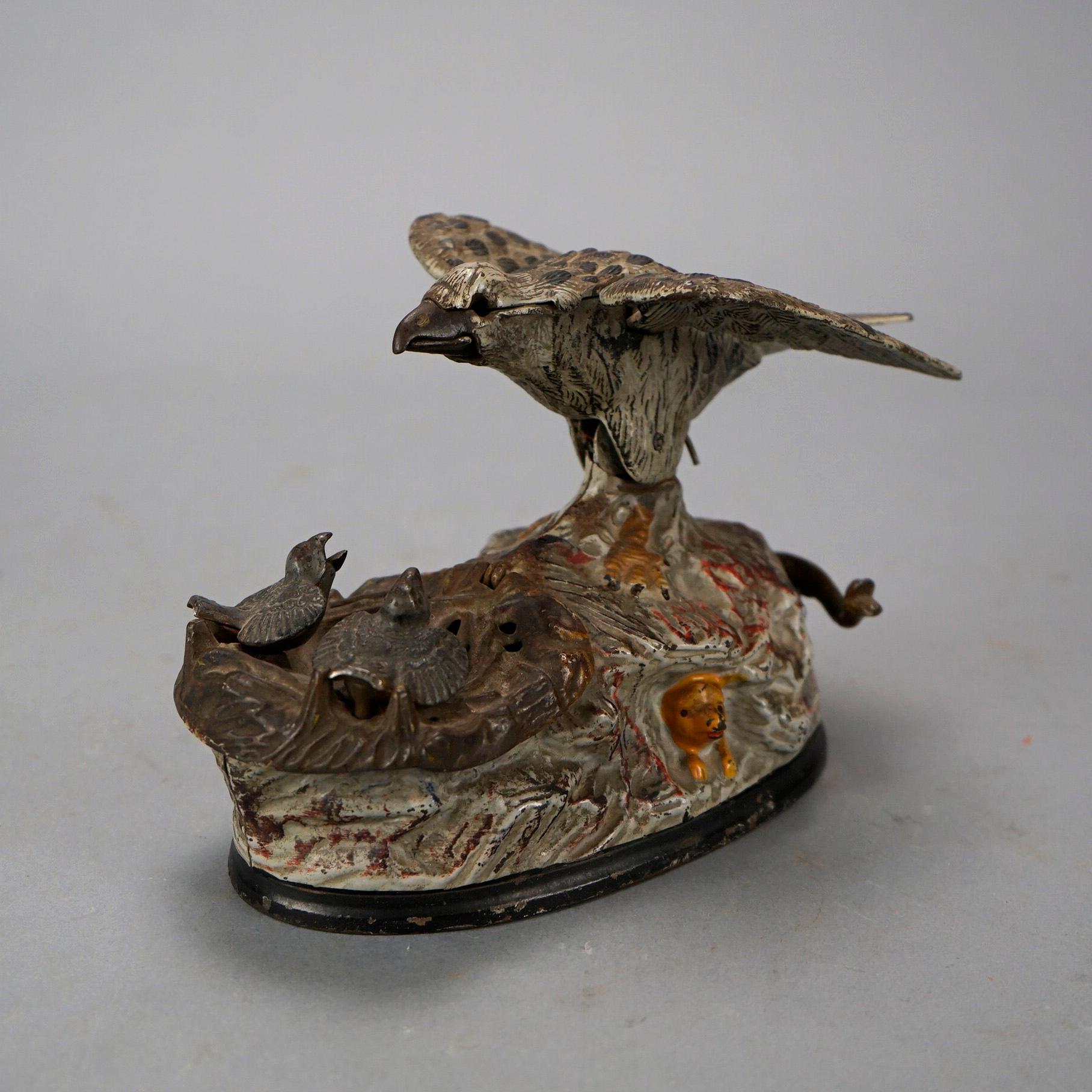 Antique Figural Polychromed Cast Iron Mechanical Bird Bank Circa 1890 1
