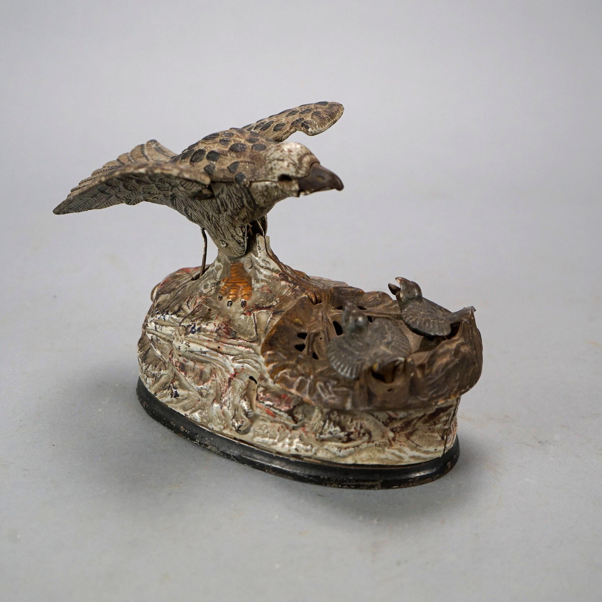 Antique Figural Polychromed Cast Iron Mechanical Bird Bank Circa 1890 2