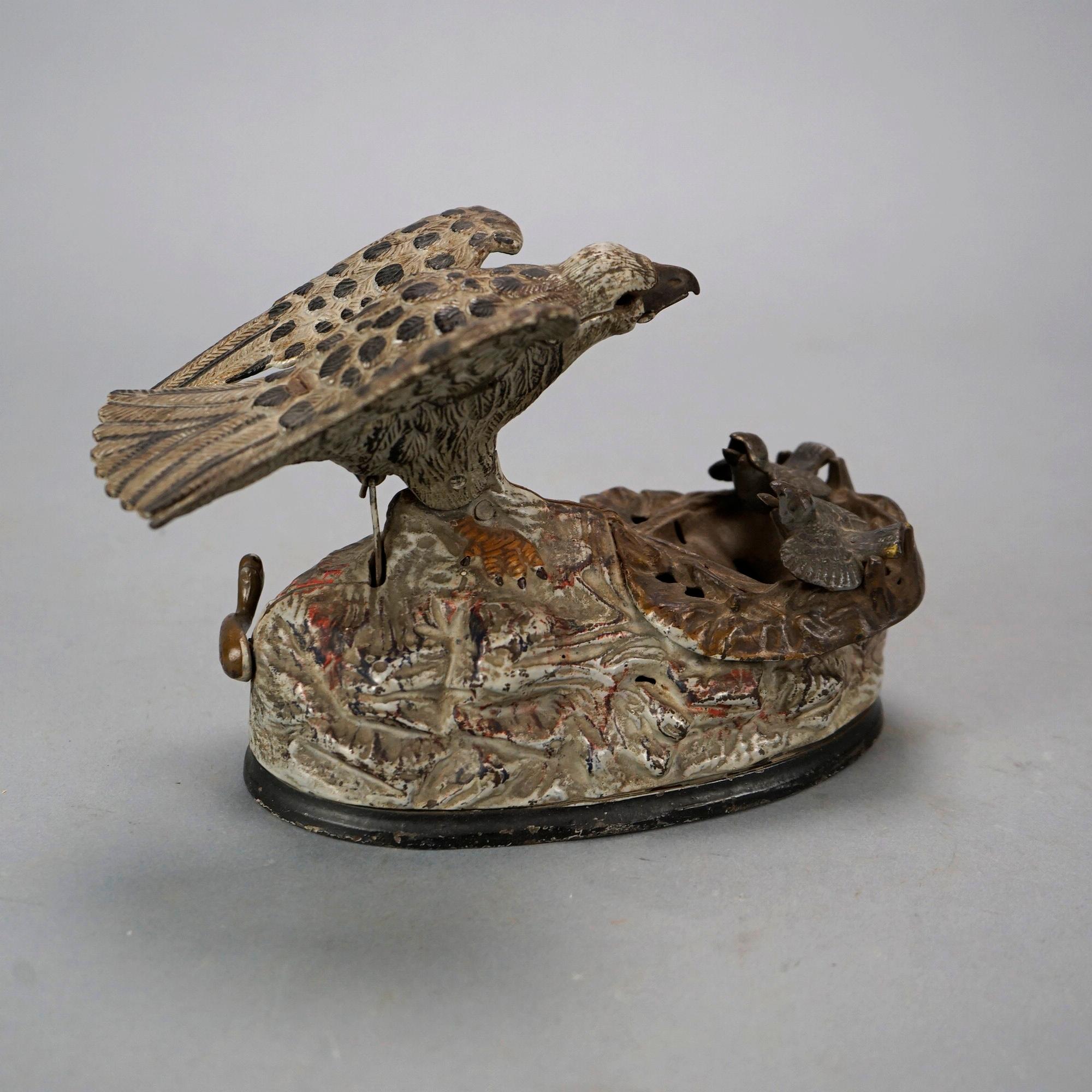 Antique Figural Polychromed Cast Iron Mechanical Bird Bank Circa 1890 3