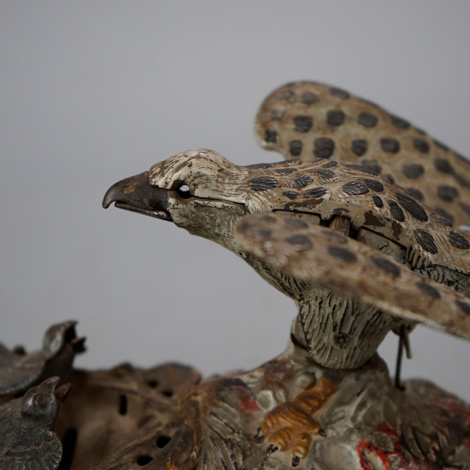 Antique Figural Polychromed Cast Iron Mechanical Bird Bank Circa 1890 4