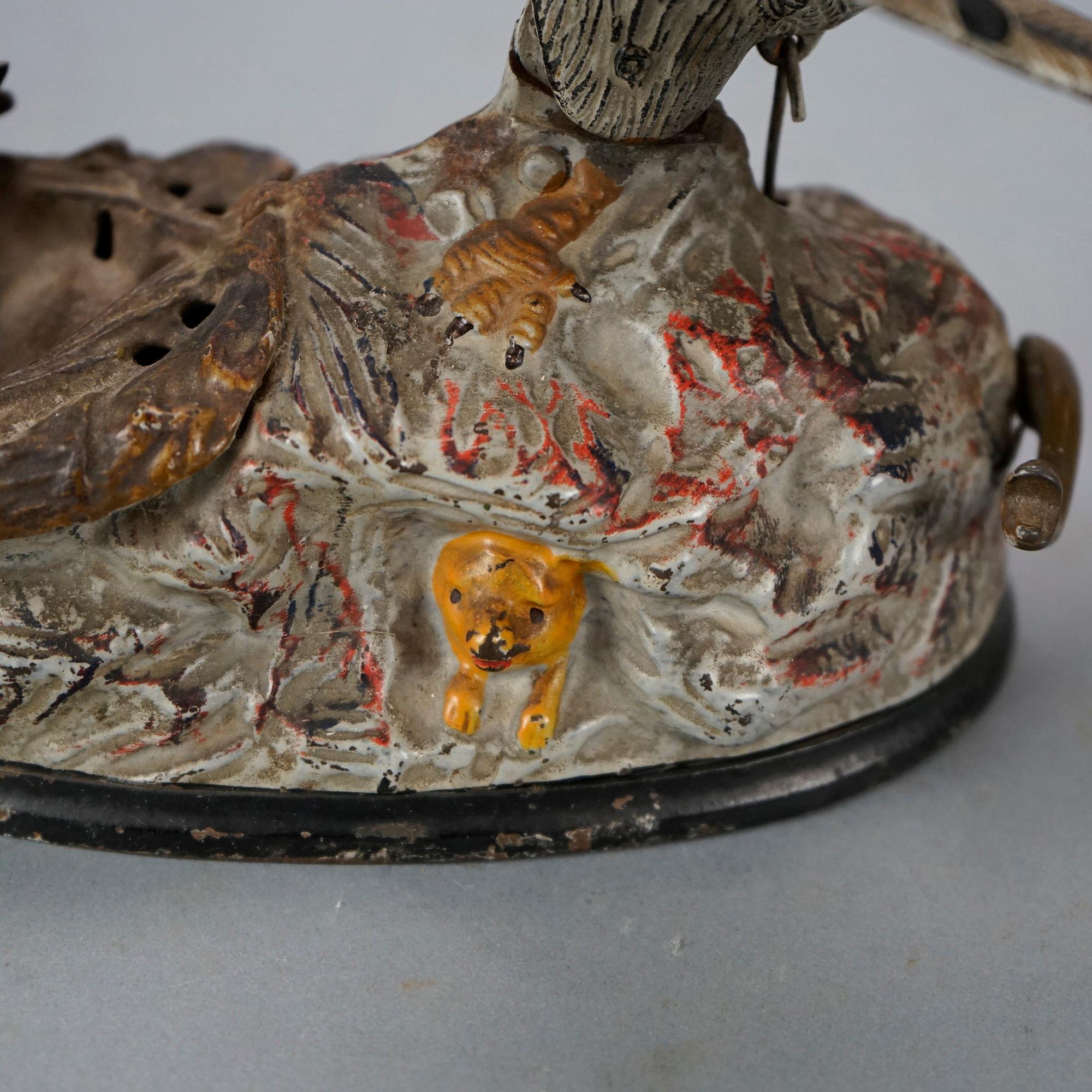 Antique Figural Polychromed Cast Iron Mechanical Bird Bank Circa 1890 5