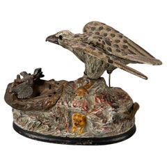 Antique Figural Polychromed Cast Iron Mechanical Bird Bank Circa 1890