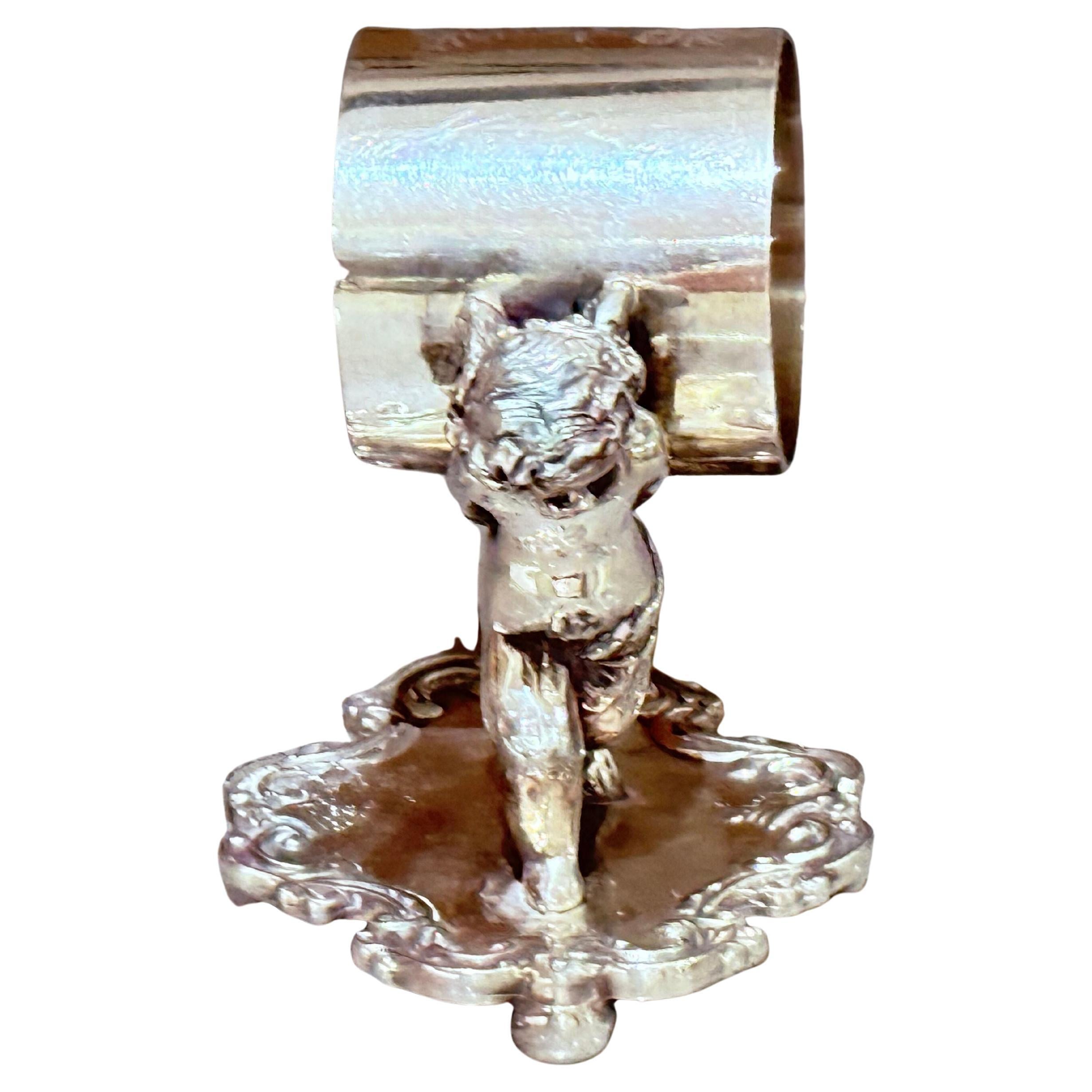 Antique Figural Silver Plate Napkin Ring Letter Holder Table Accessories Cherub