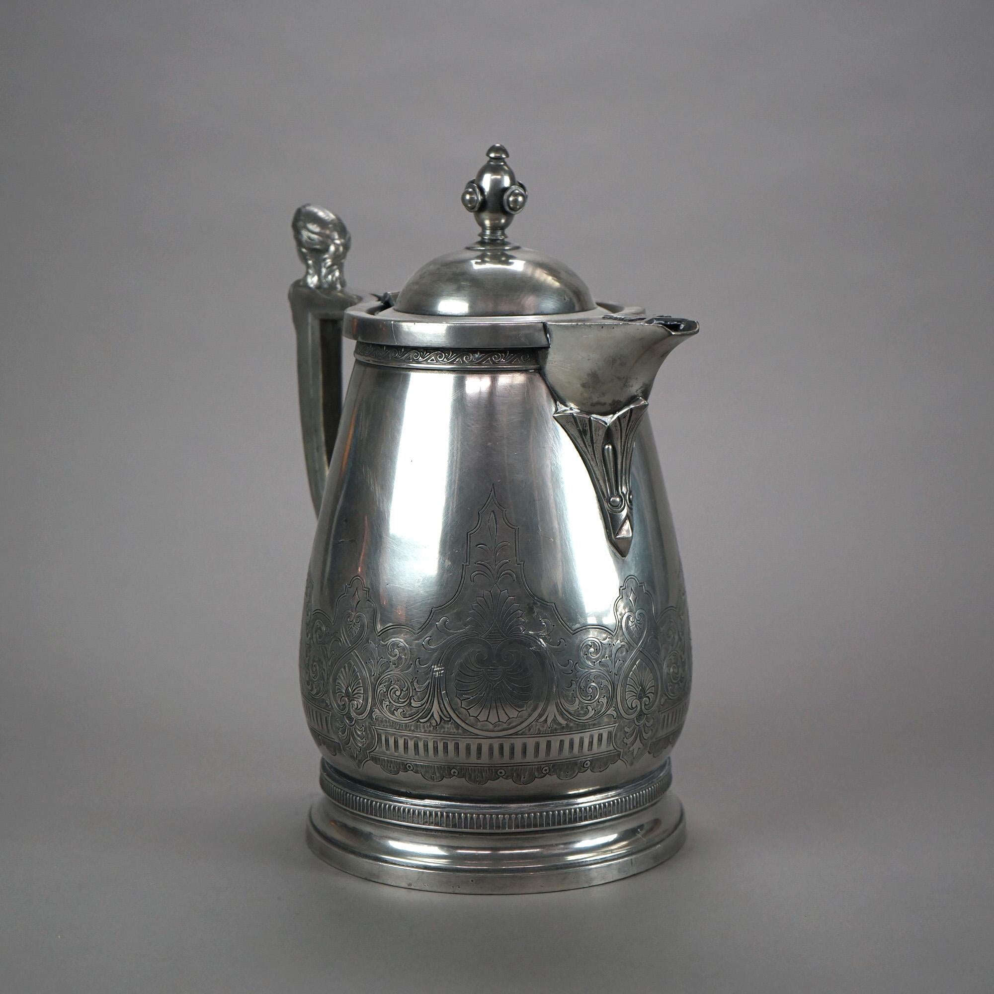 Antique Figural Silver Plated Insulated Water Pitcher C1890 In Good Condition For Sale In Big Flats, NY