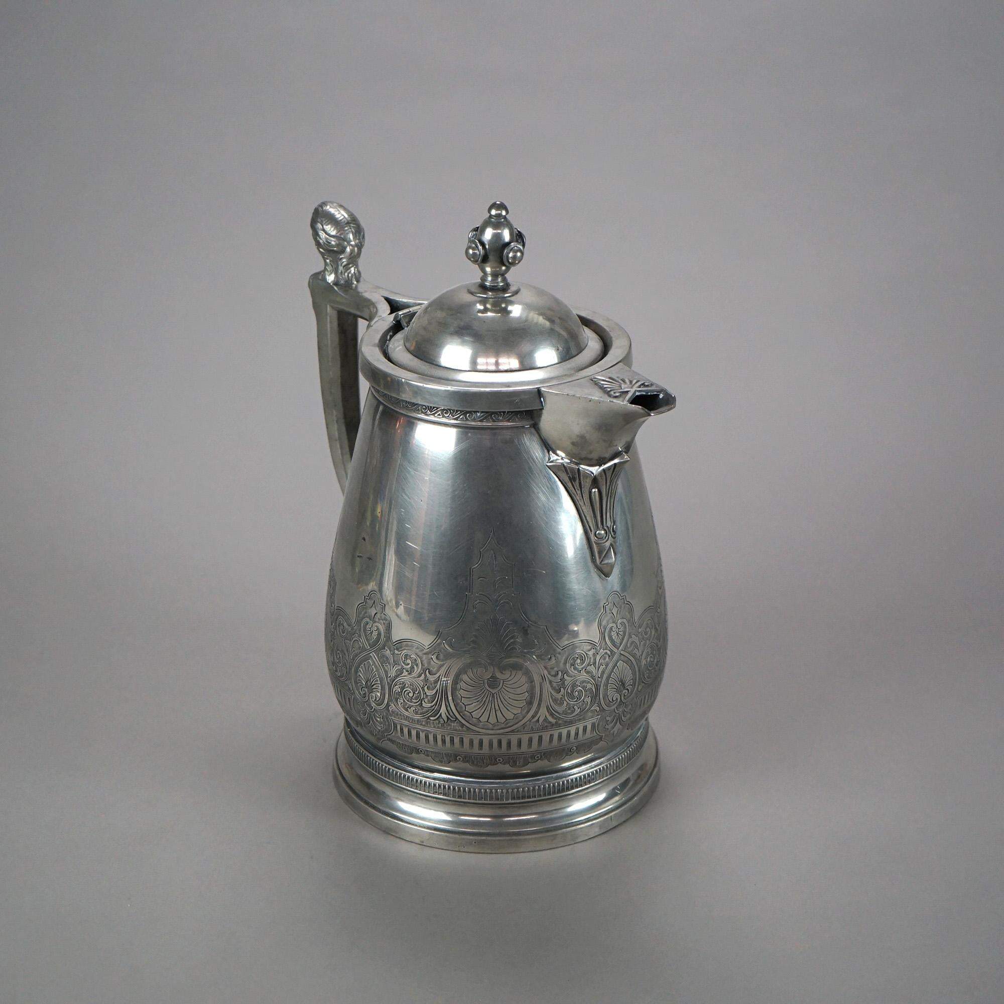 19th Century Antique Figural Silver Plated Insulated Water Pitcher C1890 For Sale