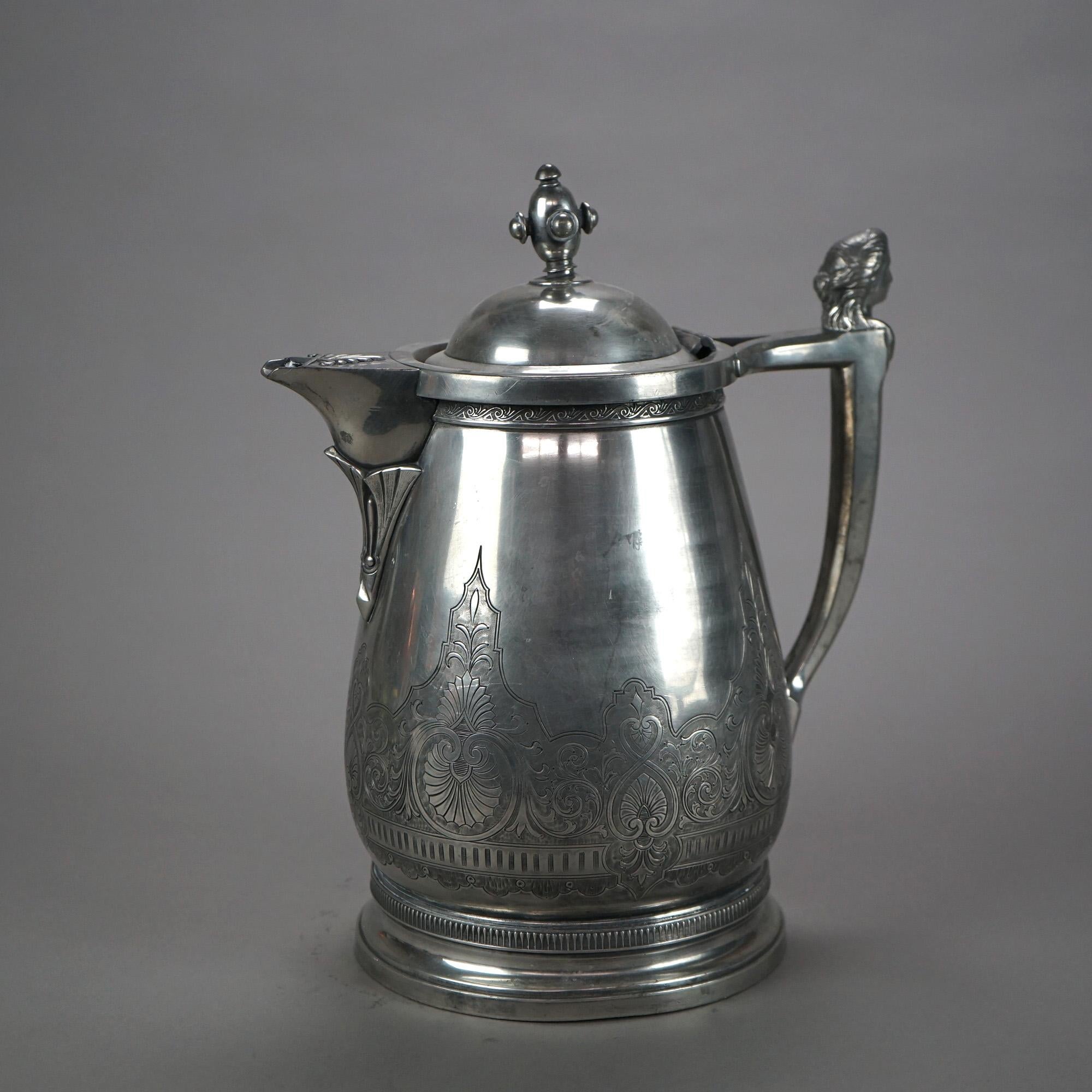 Antique Figural Silver Plated Insulated Water Pitcher C1890 For Sale 4