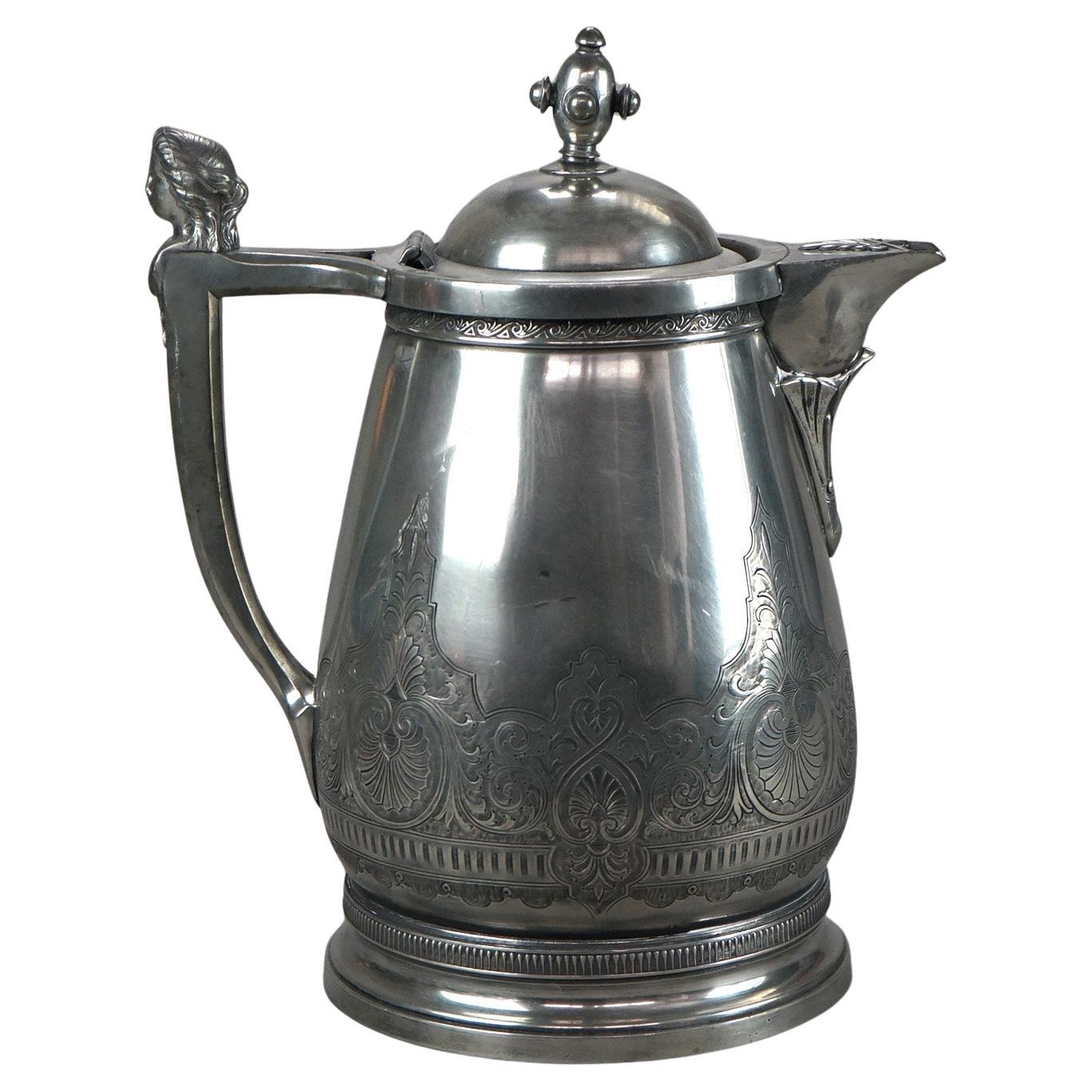 Antique Figural Silver Plated Insulated Water Pitcher C1890