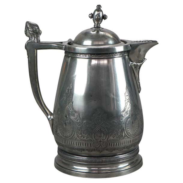 Antique Figural Silver Plated Insulated Water Pitcher C1890 For Sale at