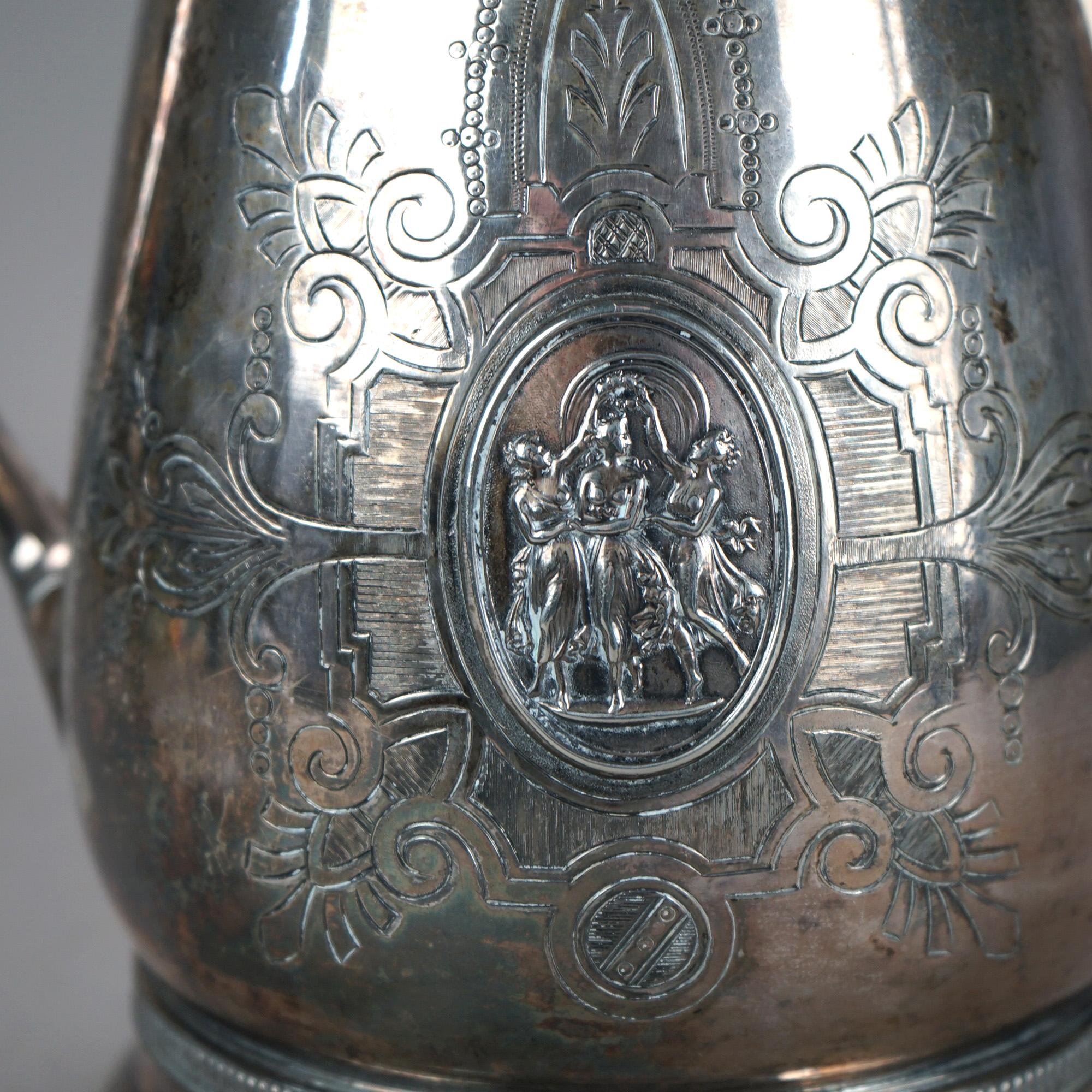 Plaqué argent Pichet figuratif ancien en métal argenté C1890 en vente