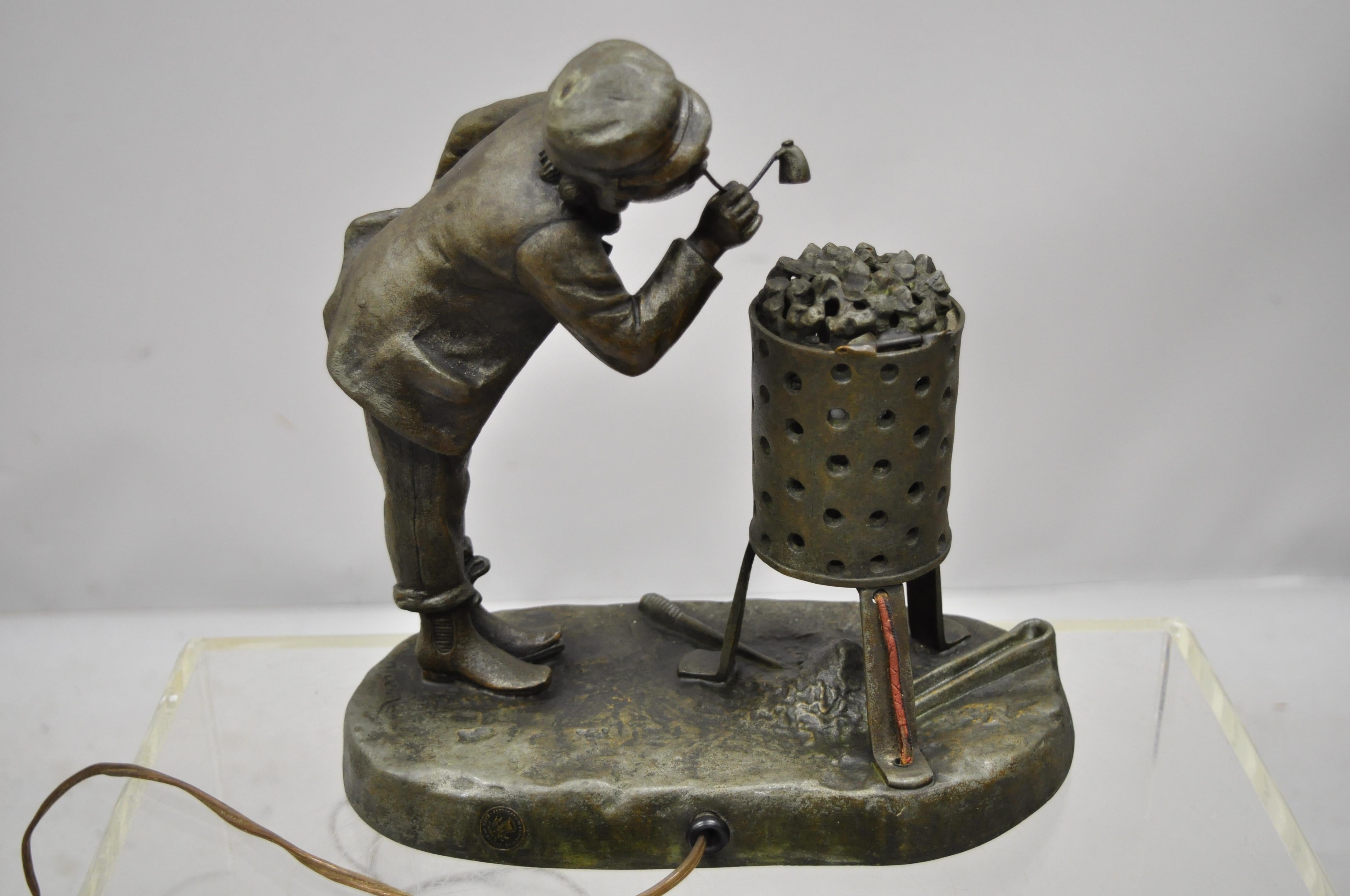 Antique Figural Spelter Metal Ahi La Bonne Pipe Ranieri Statue Art Deco Lamp A 2