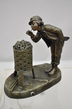 Antique Figural Spelter Metal Ahi La Bonne Pipe Ranieri Statue Art Deco Lamp A