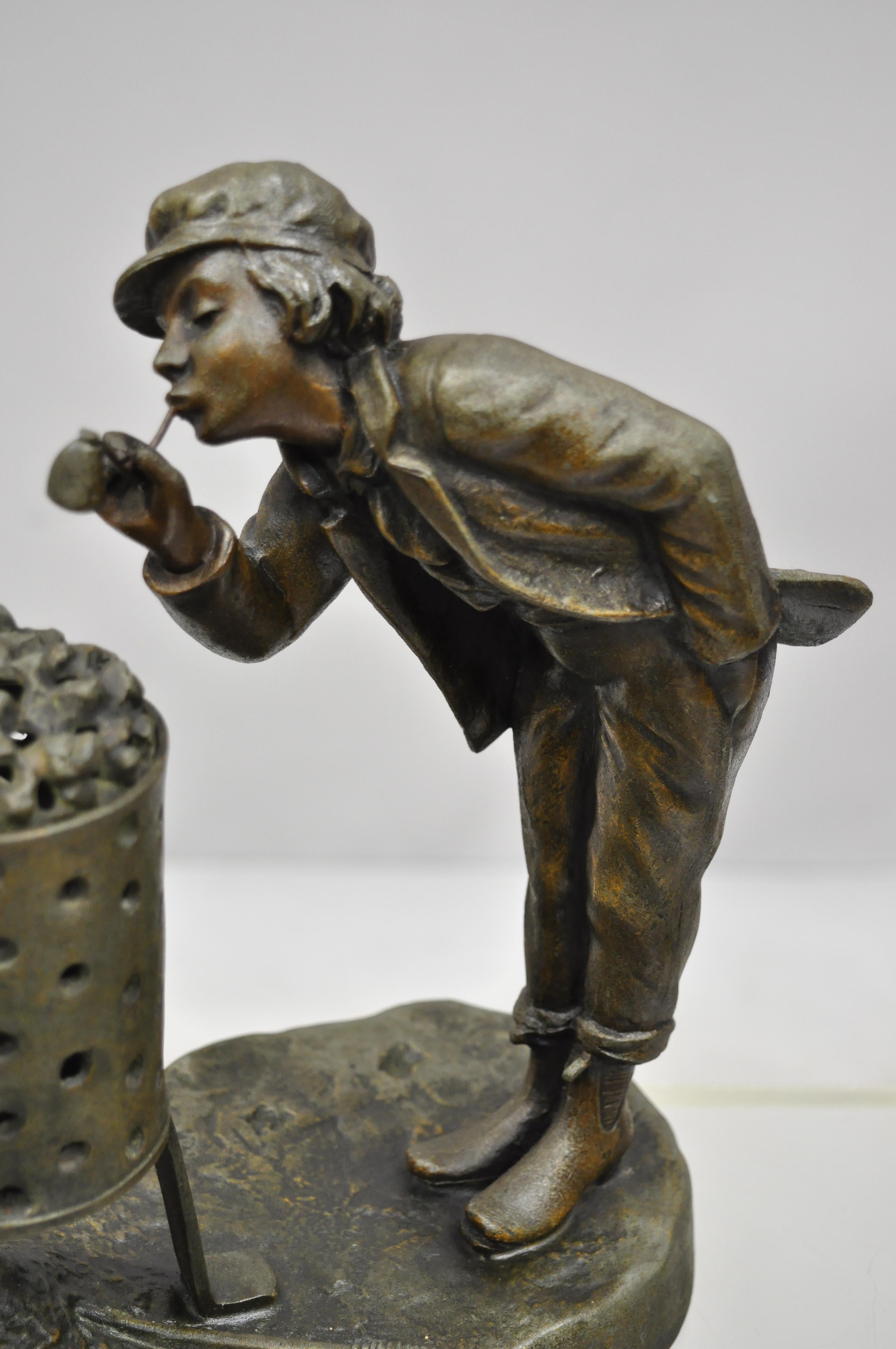 bronze boy on milk churn statue