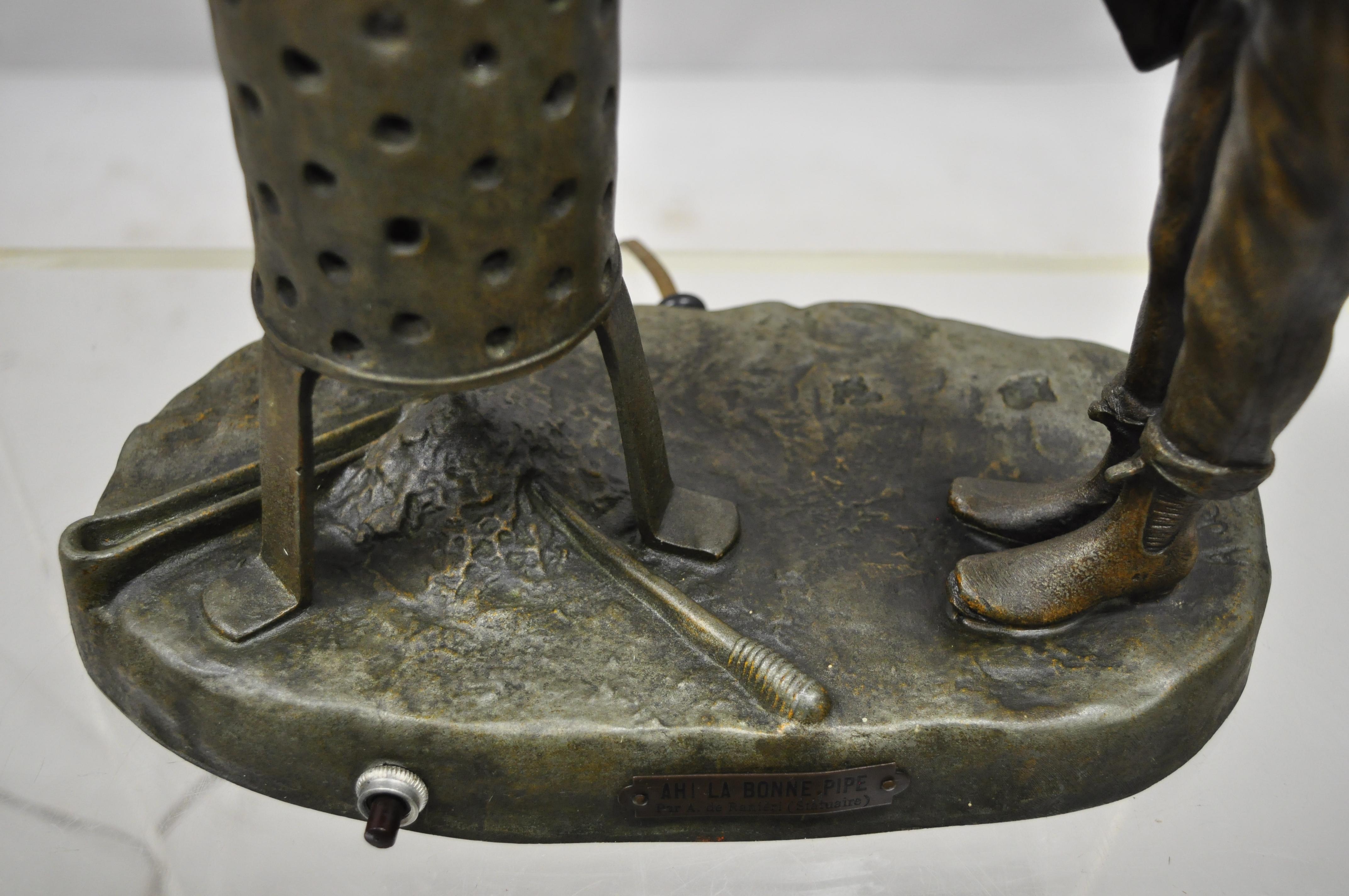 Art Nouveau Antique Figural Spelter Metal Ahi La Bonne Pipe Ranieri Statue Art Deco Lamp A