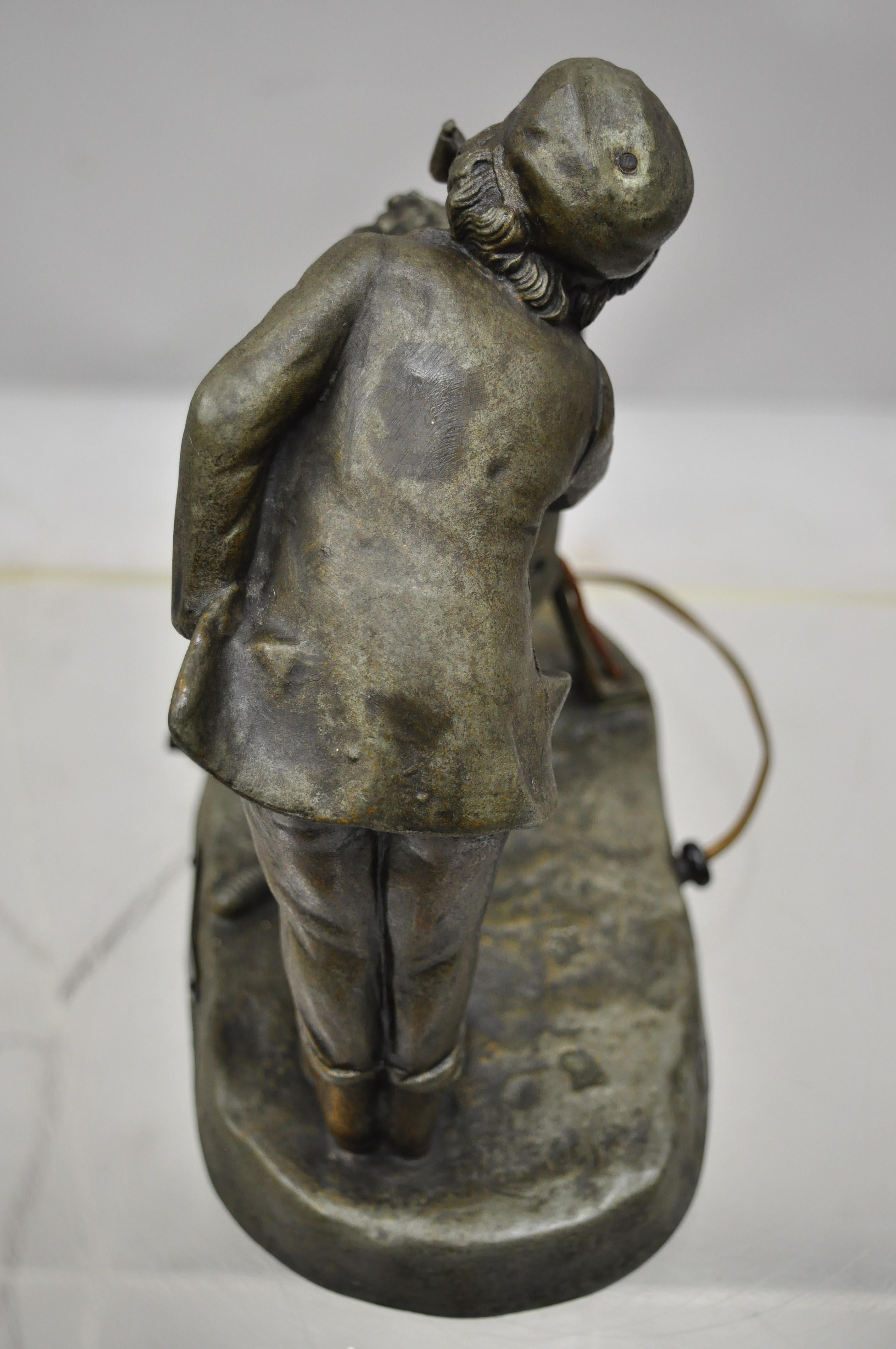 20th Century Antique Figural Spelter Metal Ahi La Bonne Pipe Ranieri Statue Art Deco Lamp A
