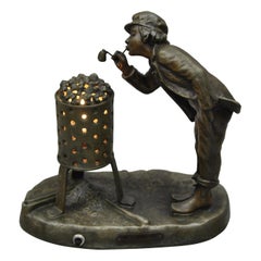 Antique Figural Spelter Metal Ahi La Bonne Pipe Ranieri Statue Art Deco Lamp A