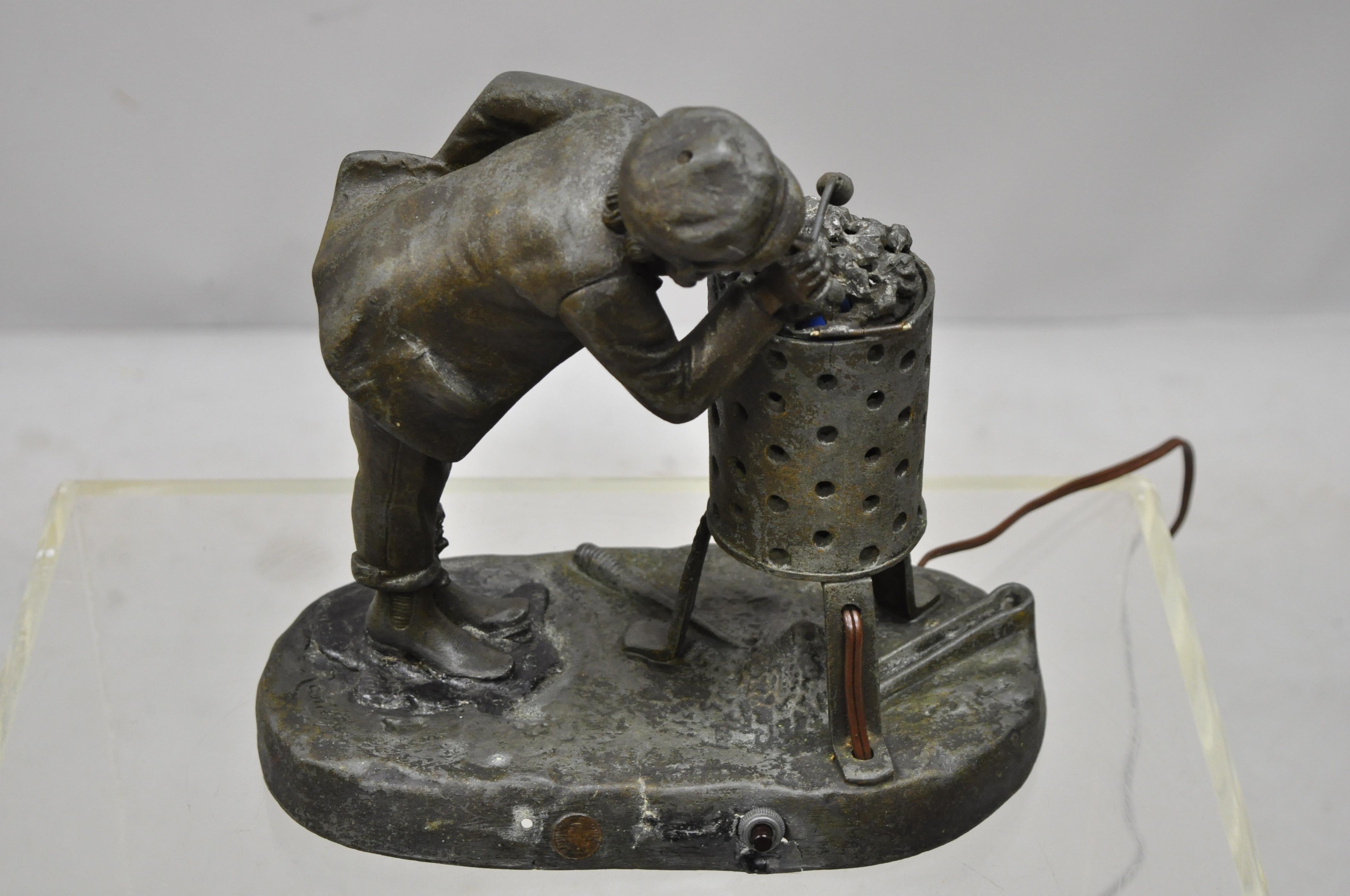 Antique Figural Spelter Metal Ahi La Bonne Pipe Ranieri Statue Art Deco Lamp B For Sale 3