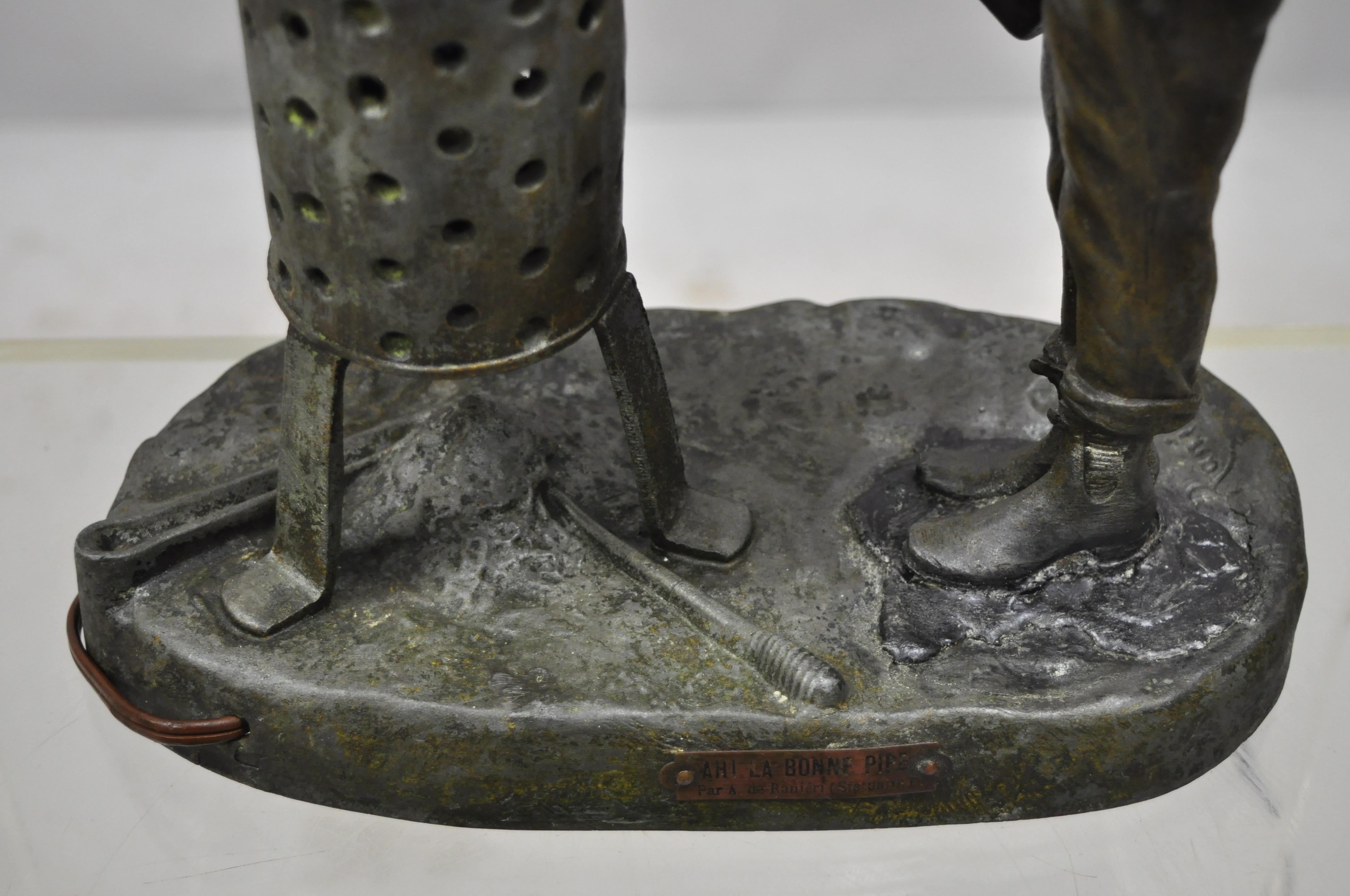 Antike Figur aus Zinn Metall Ahi La Bonne Pipe Ranieri Statue Art Deco Lampe B im Zustand „Gut“ im Angebot in Philadelphia, PA