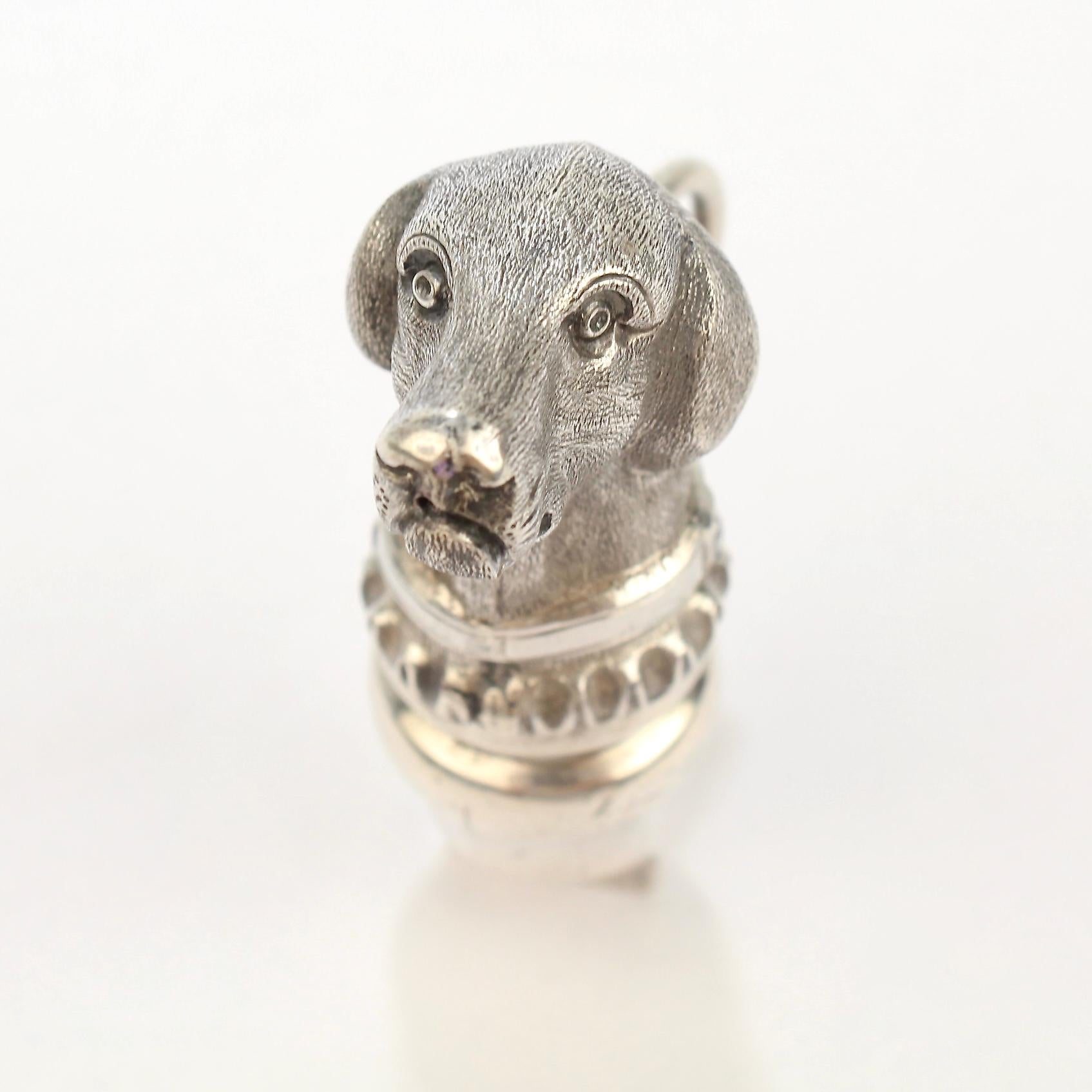 Victorian Antique Figural Sterling Silver Dog Whistle from the Mario Buatta Collection