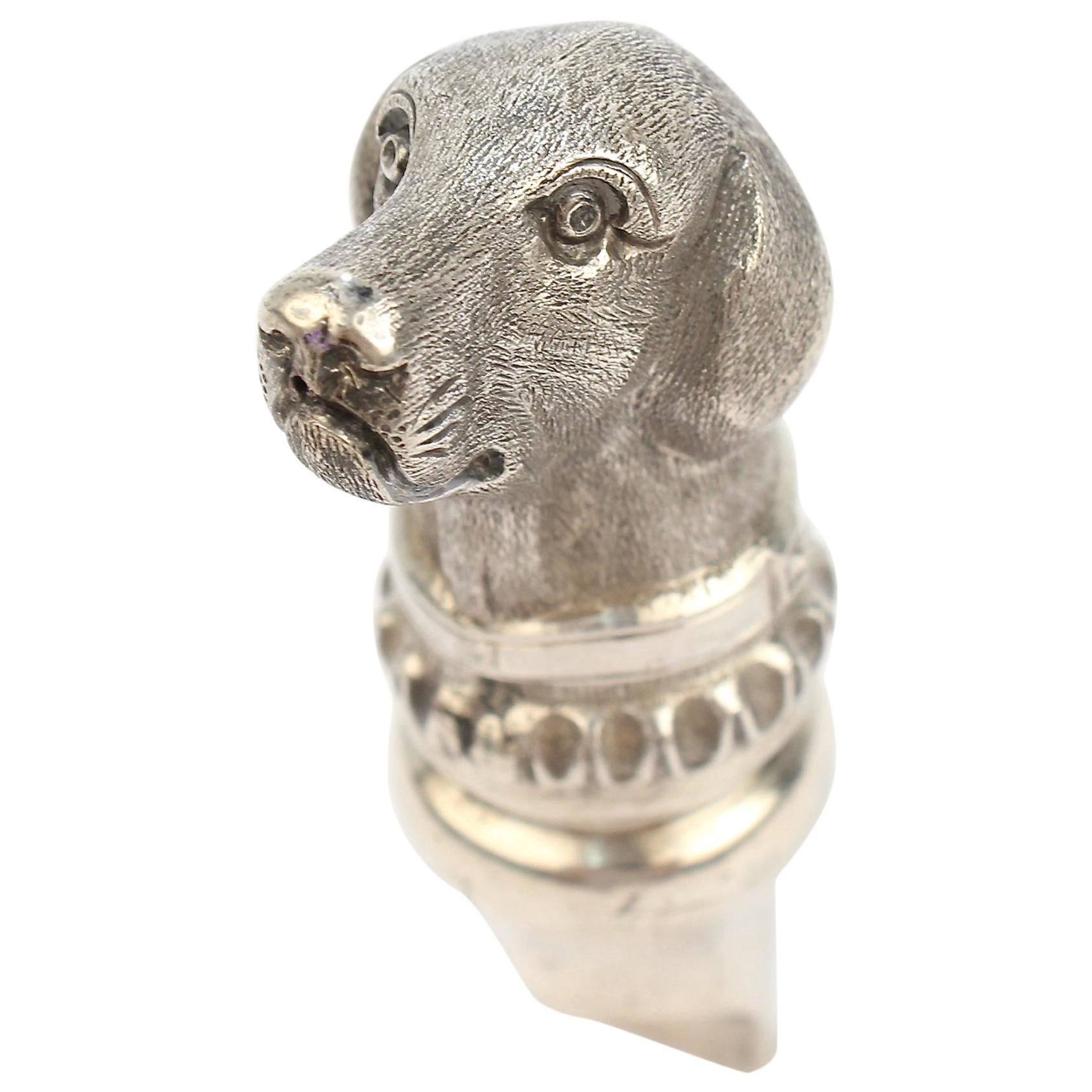 Antique Figural Sterling Silver Dog Whistle from the Mario Buatta Collection