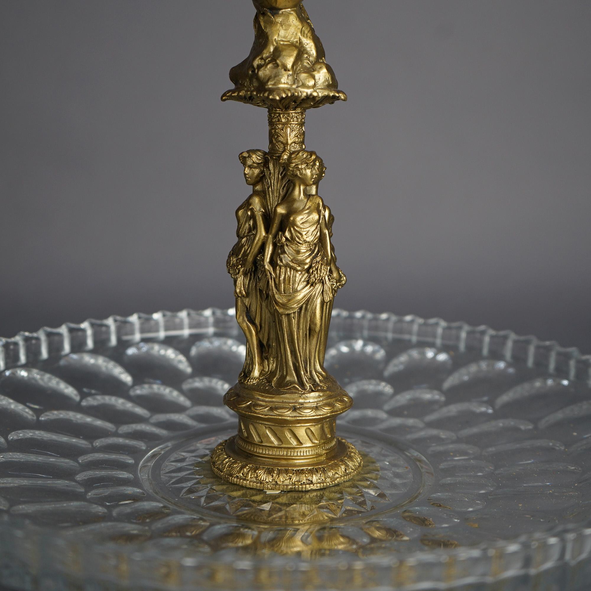 Antique Figural Three Graces Gilt Bronze & Cut Glass Tazza Centerpiece C1890 6