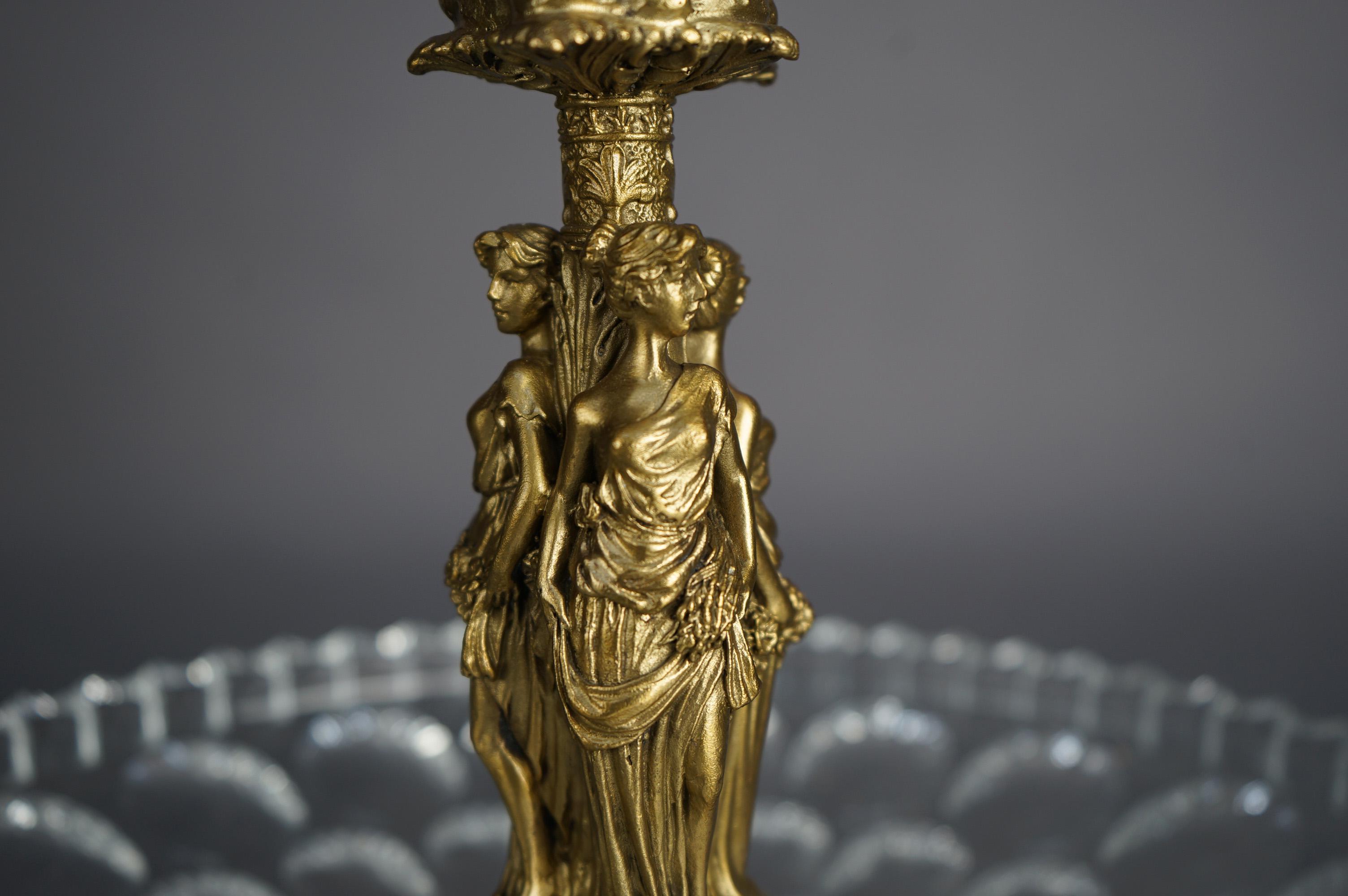 Antique Figural Three Graces Gilt Bronze & Cut Glass Tazza Centerpiece C1890 7