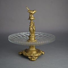 Antique Figural Three Graces Gilt Bronze & Cut Glass Tazza Centerpiece C1890