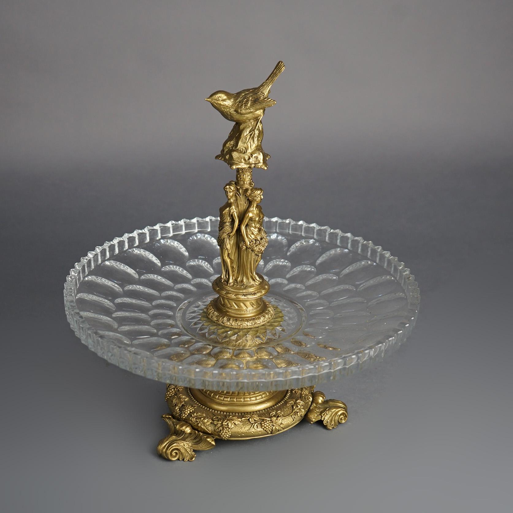 Antike Figural Drei Grazien Vergoldete Bronze & geschliffenes Glas Tazza Tafelaufsatz C1890 (19. Jahrhundert) im Angebot