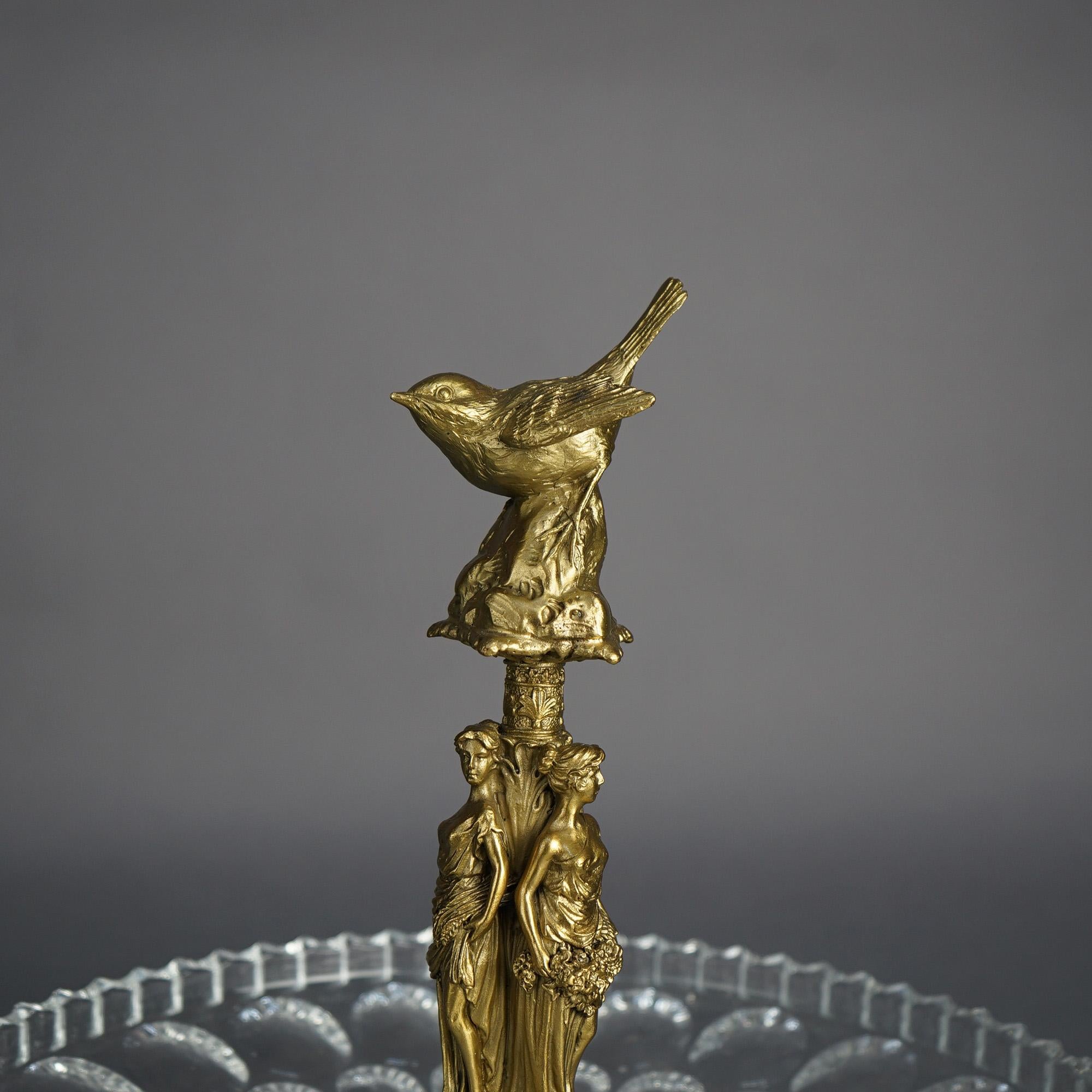 Antique Figural Three Graces Gilt Bronze & Cut Glass Tazza Centerpiece C1890 4