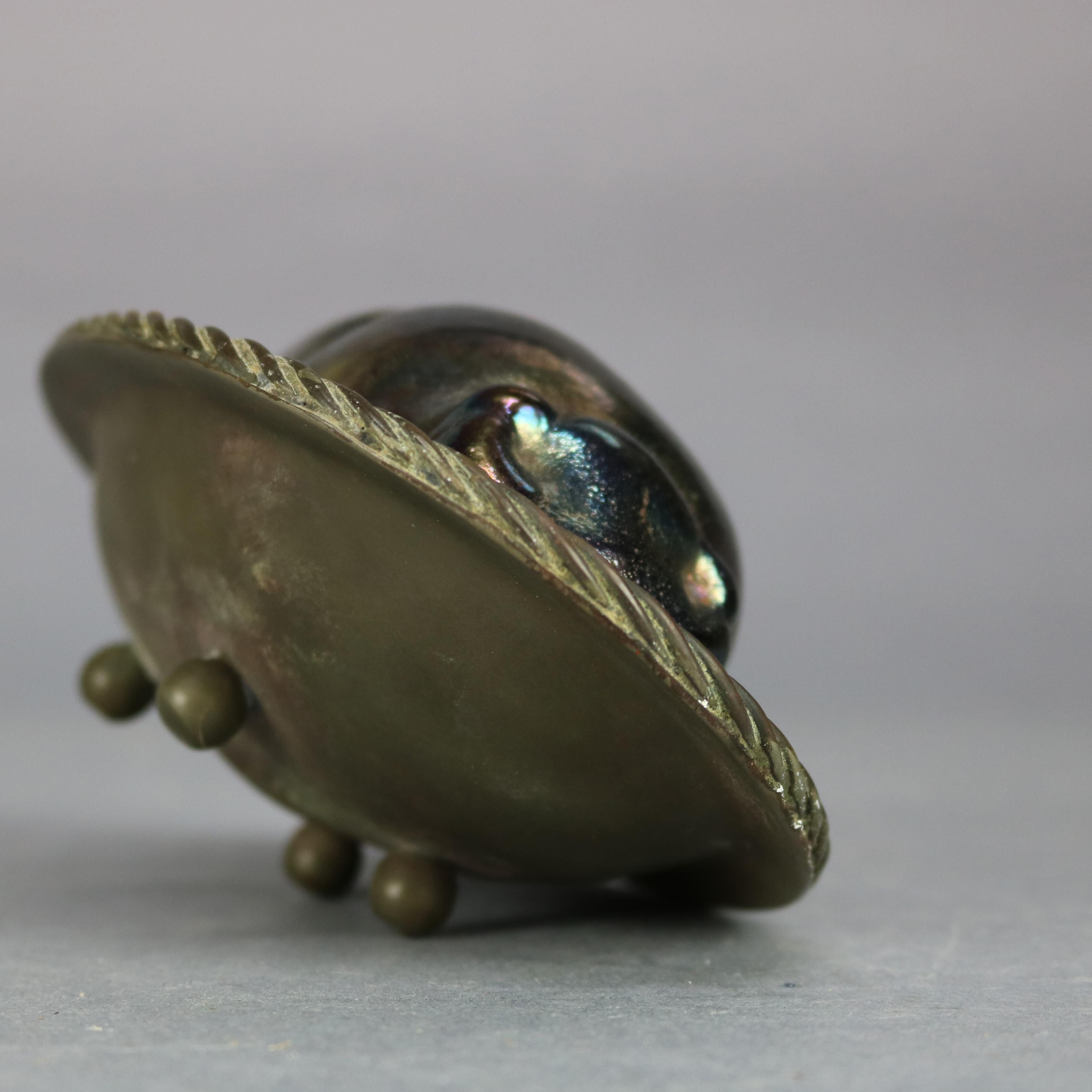 Antique Bronze & Art Glass Scarab Sculpture After Tiffany, 20th C In Good Condition In Big Flats, NY