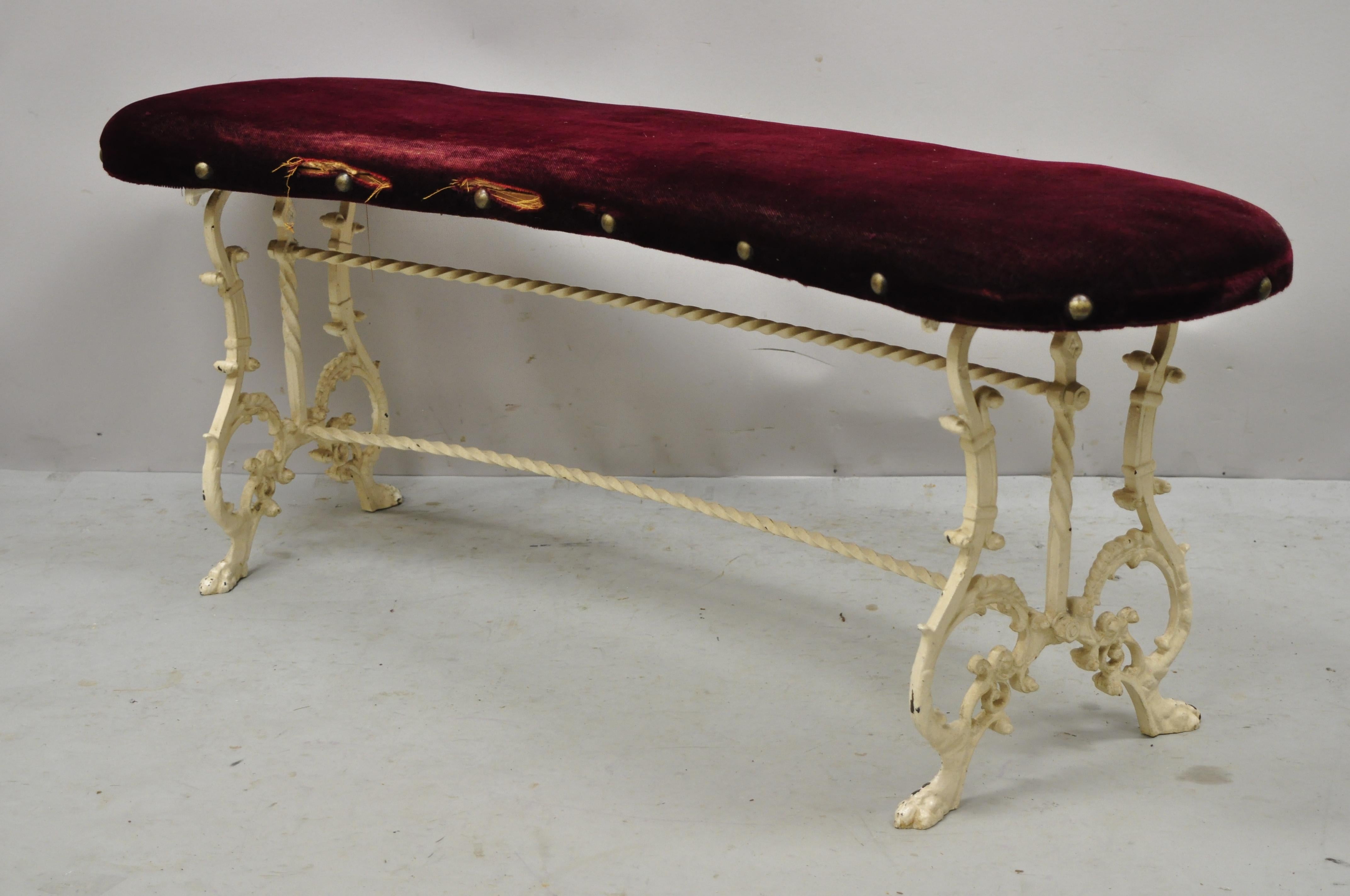 Antique Figural Victorian Cast Iron Paw Feet Kidney Shape Art Nouveau Bench 6