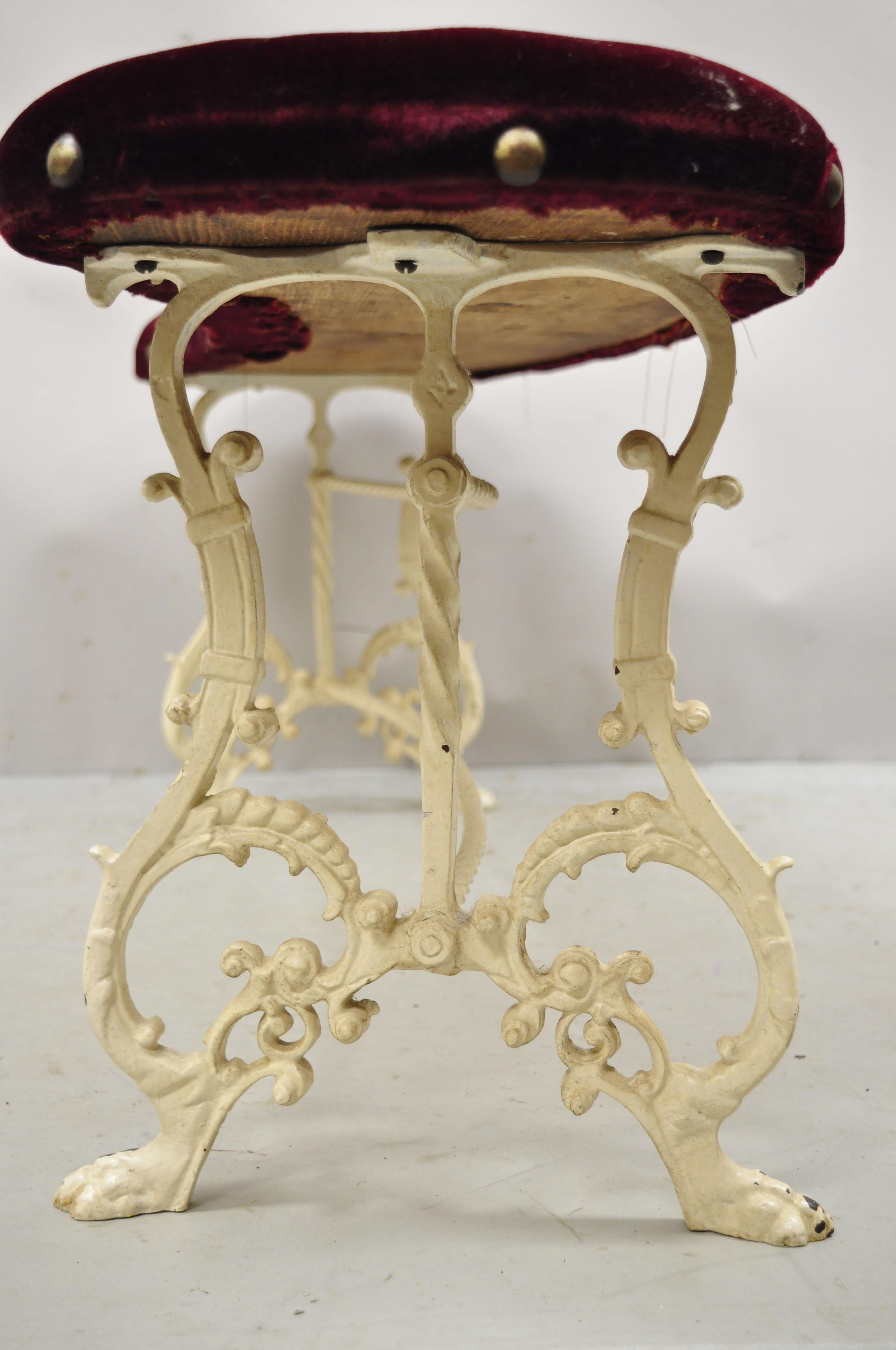 Antique Figural Victorian Cast Iron Paw Feet Kidney Shape Art Nouveau Bench In Good Condition In Philadelphia, PA