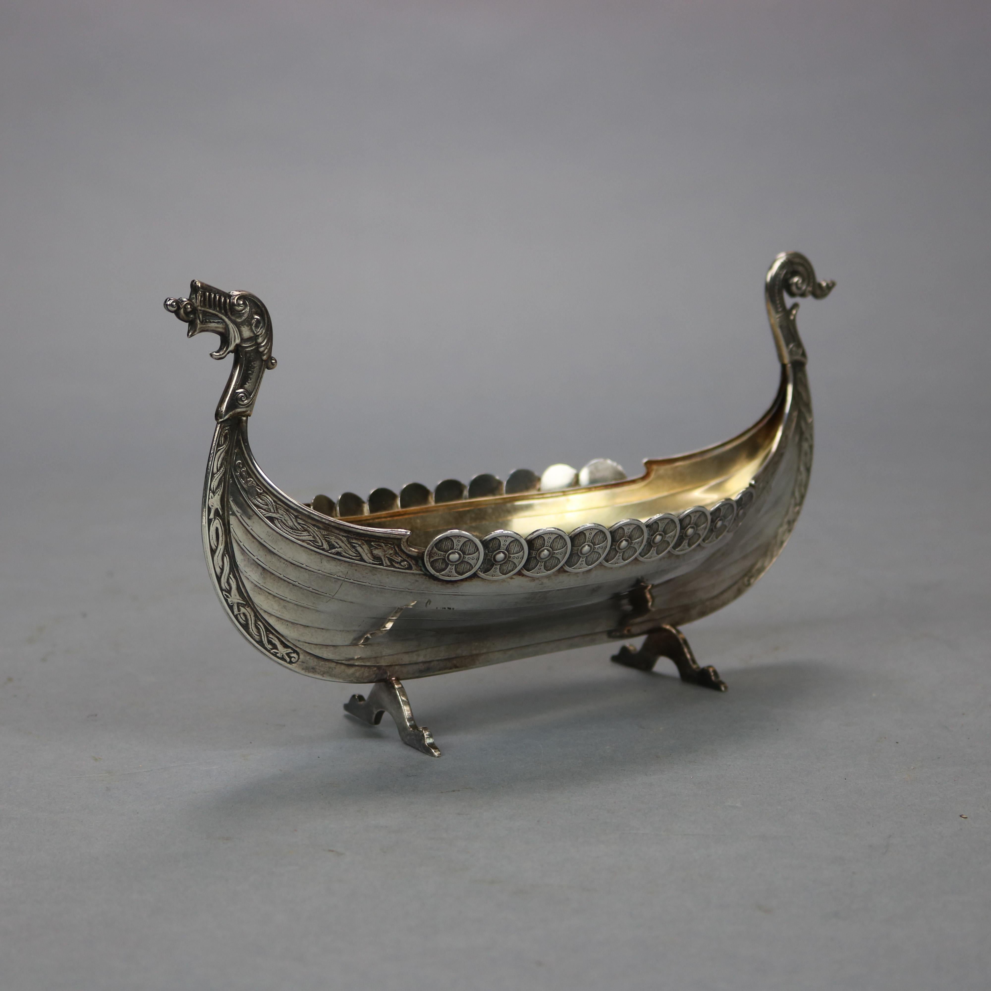20th Century Antique Figural Viking Ship Sterling Silver Sauce Boat, Circa 1910