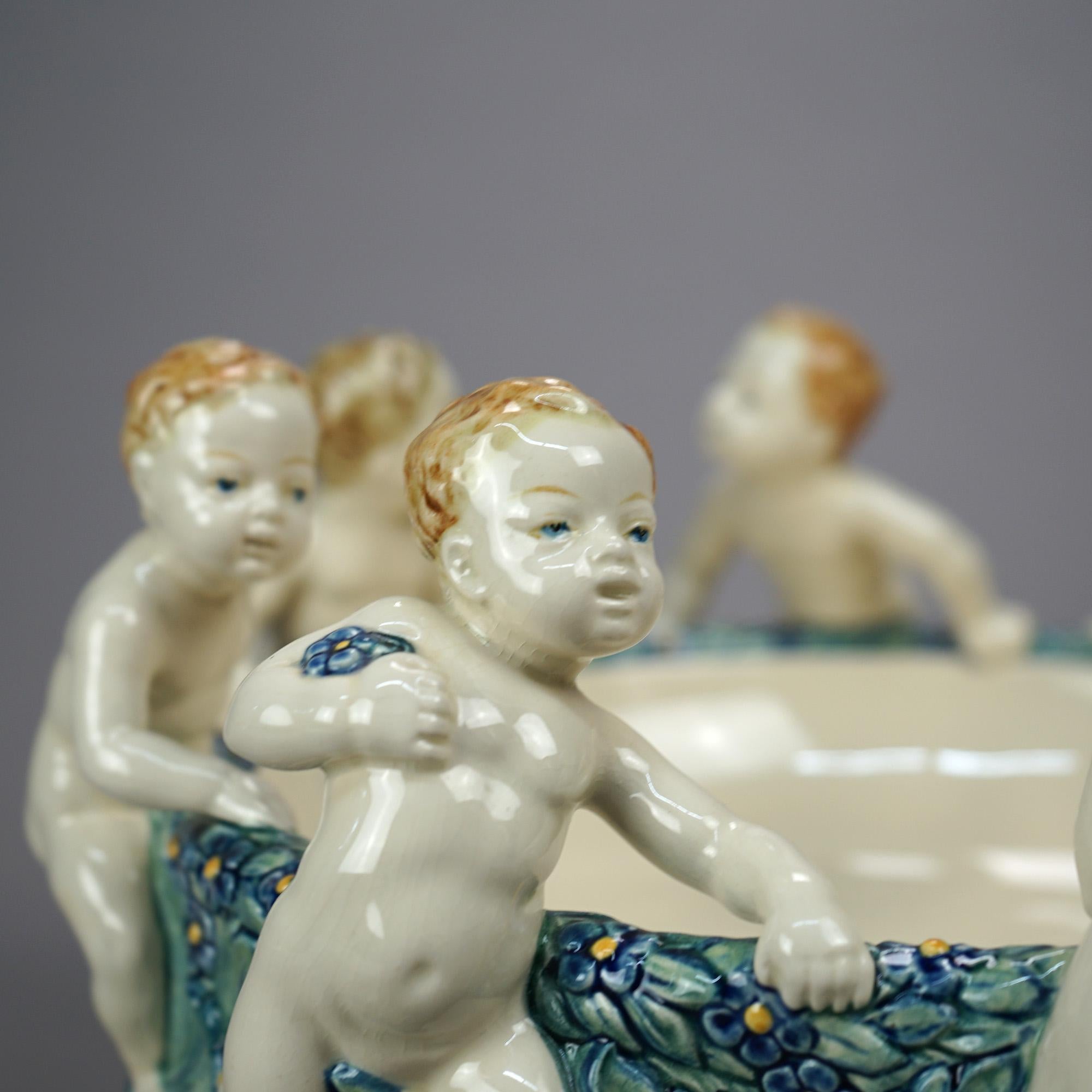 Antique Figural Wilhelm Majolica Pottery Center Bowl with Classical Putti, c1900 1