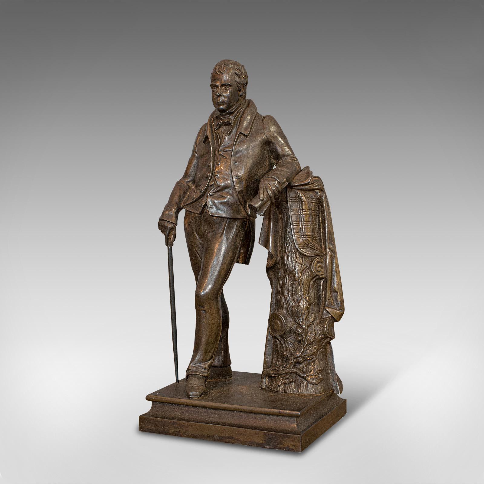 British Antique Figure, Sir Walter Scott, Bronze, Statue, Poet, Victorian, circa 1880