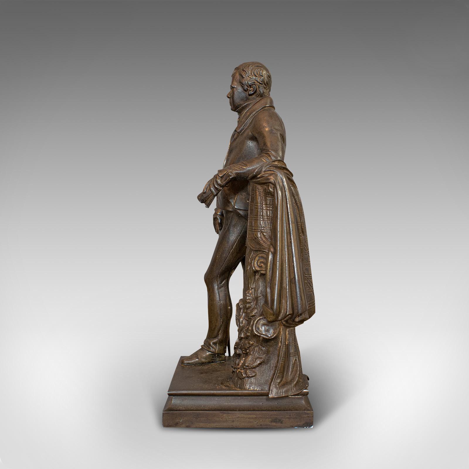 19th Century Antique Figure, Sir Walter Scott, Bronze, Statue, Poet, Victorian, circa 1880