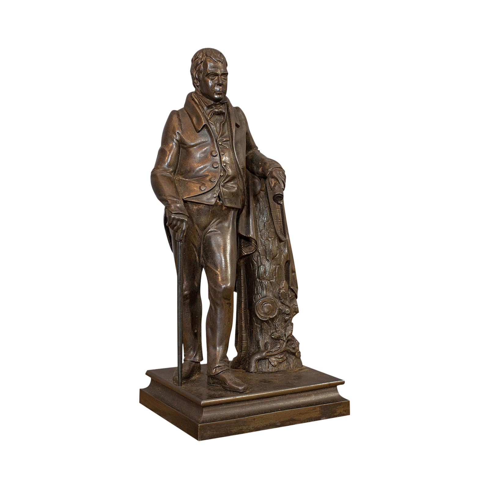 Antique Figure, Sir Walter Scott, Bronze, Statue, Poet, Victorian, circa 1880