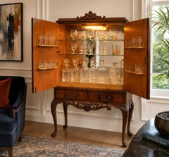 Antique Figured Mahogany Illuminated Cocktail Drinks Cabinet on Stand