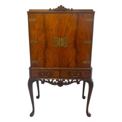 Antique Figured Mahogany Illuminated Cocktail Drinks Cabinet on Stand