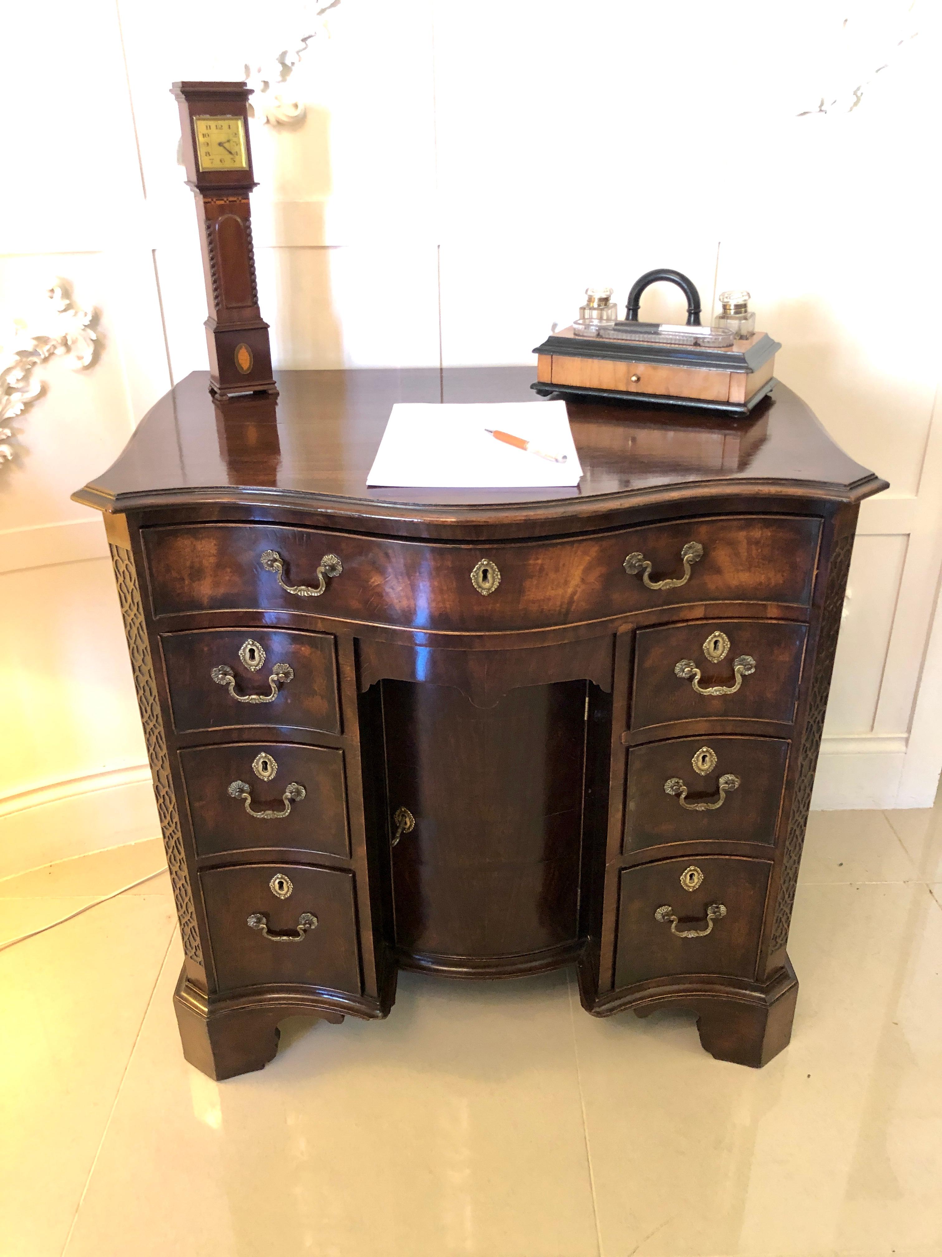  Antique Figured Mahogany Serpentine Shaped Knee Hole Desk For Sale 2