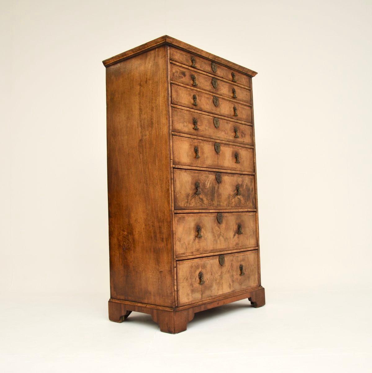 George I Antique Figured Walnut Chest of Drawers For Sale