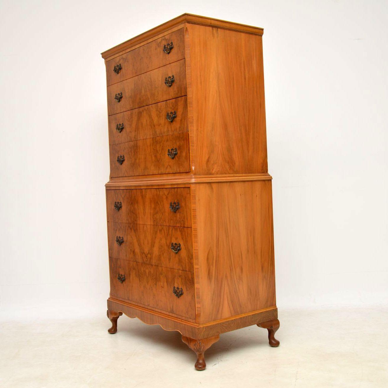 Antique Figured Walnut Chest on Chest In Good Condition In London, GB