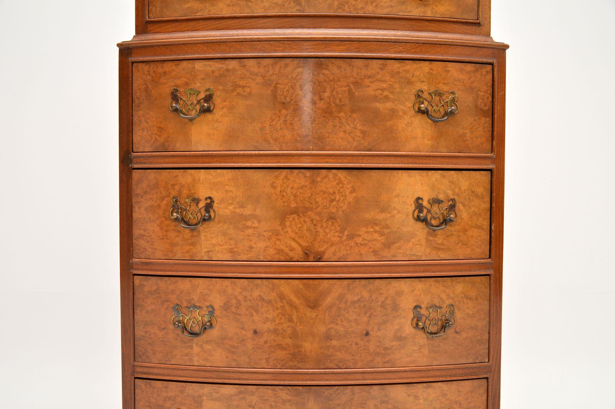 Antique Figured Walnut Chest on Chest of Drawers 3