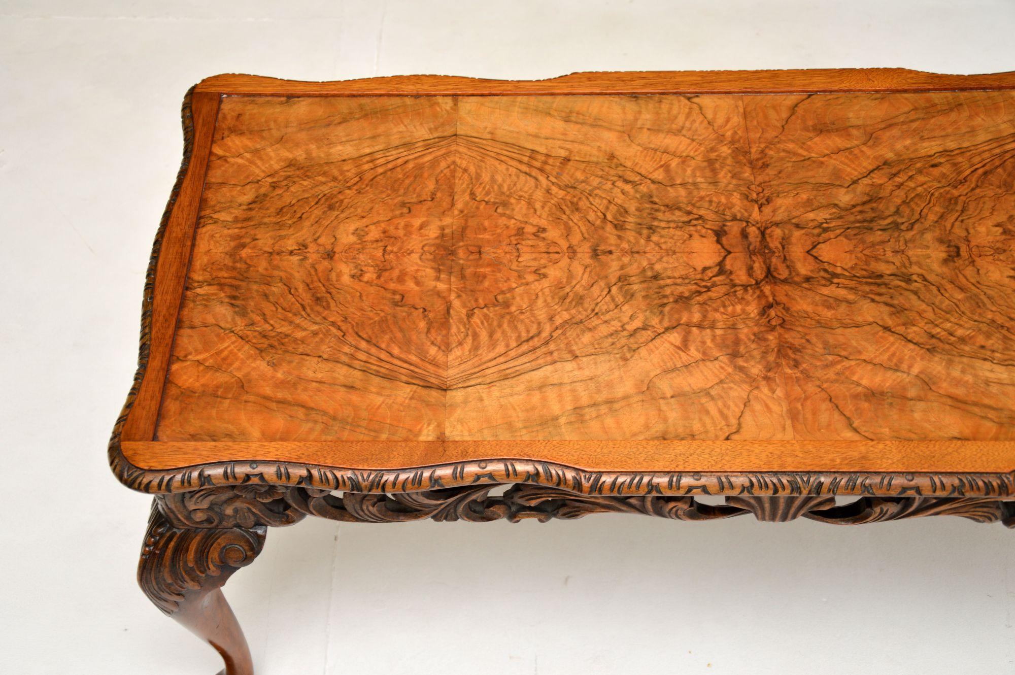 Queen Anne Antique Figured Walnut Coffee Table For Sale