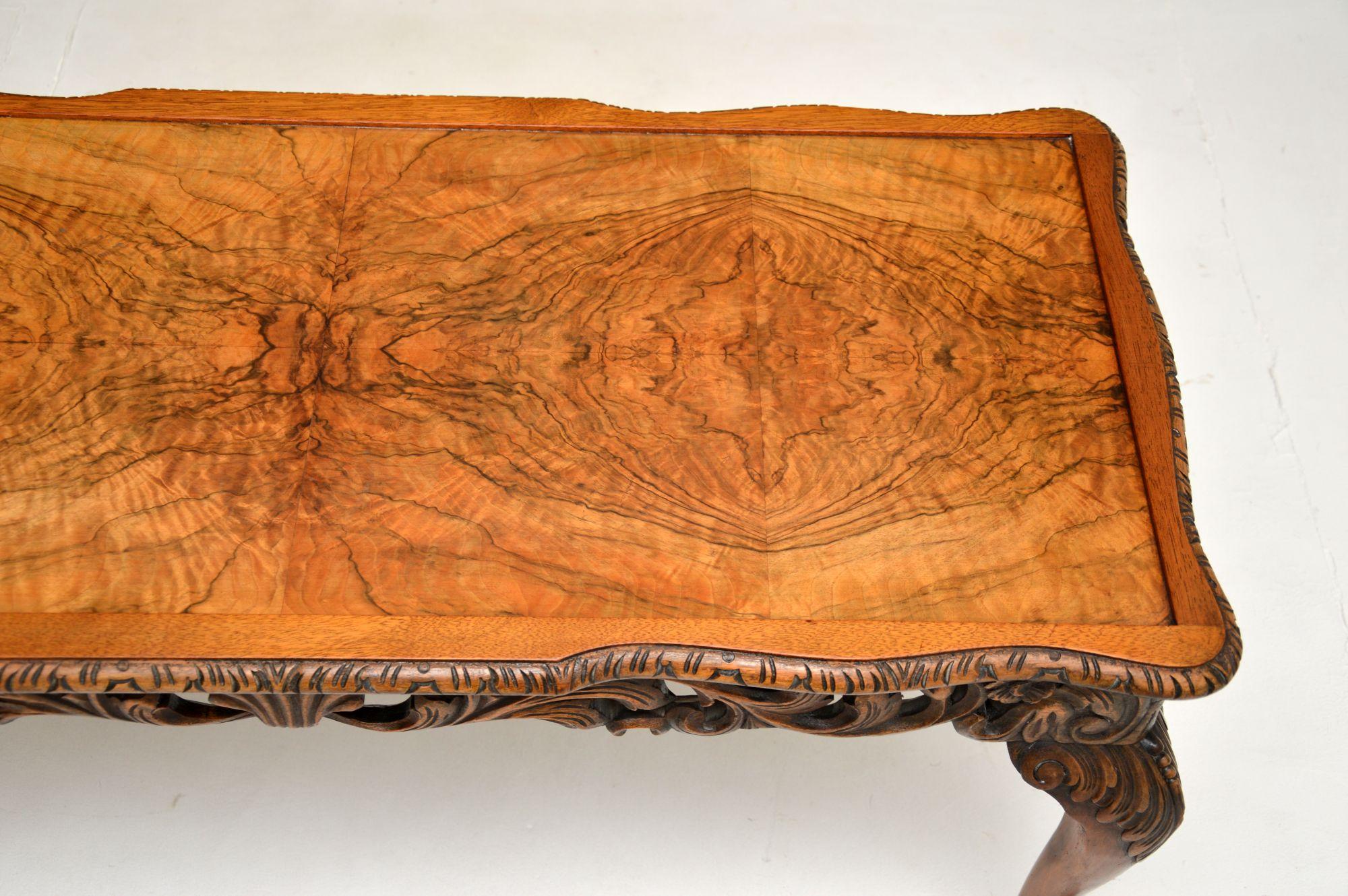 British Antique Figured Walnut Coffee Table For Sale