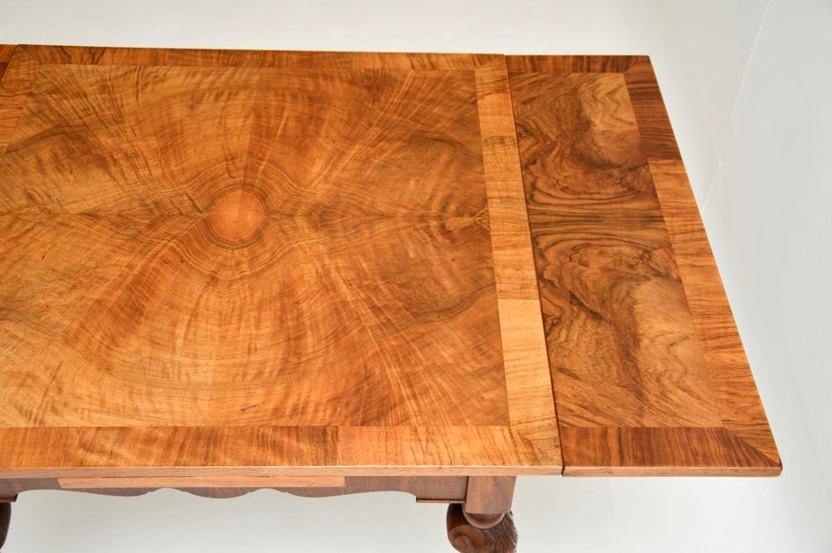 Antique Figured Walnut Draw Leaf Dining Table For Sale 2
