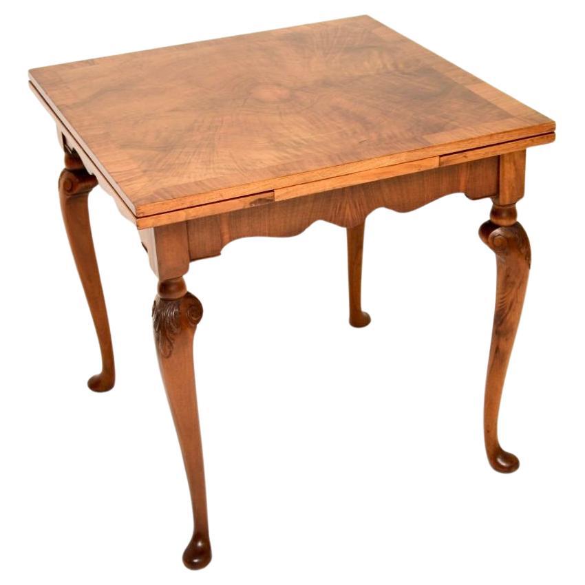 Antique Figured Walnut Draw Leaf Dining Table For Sale