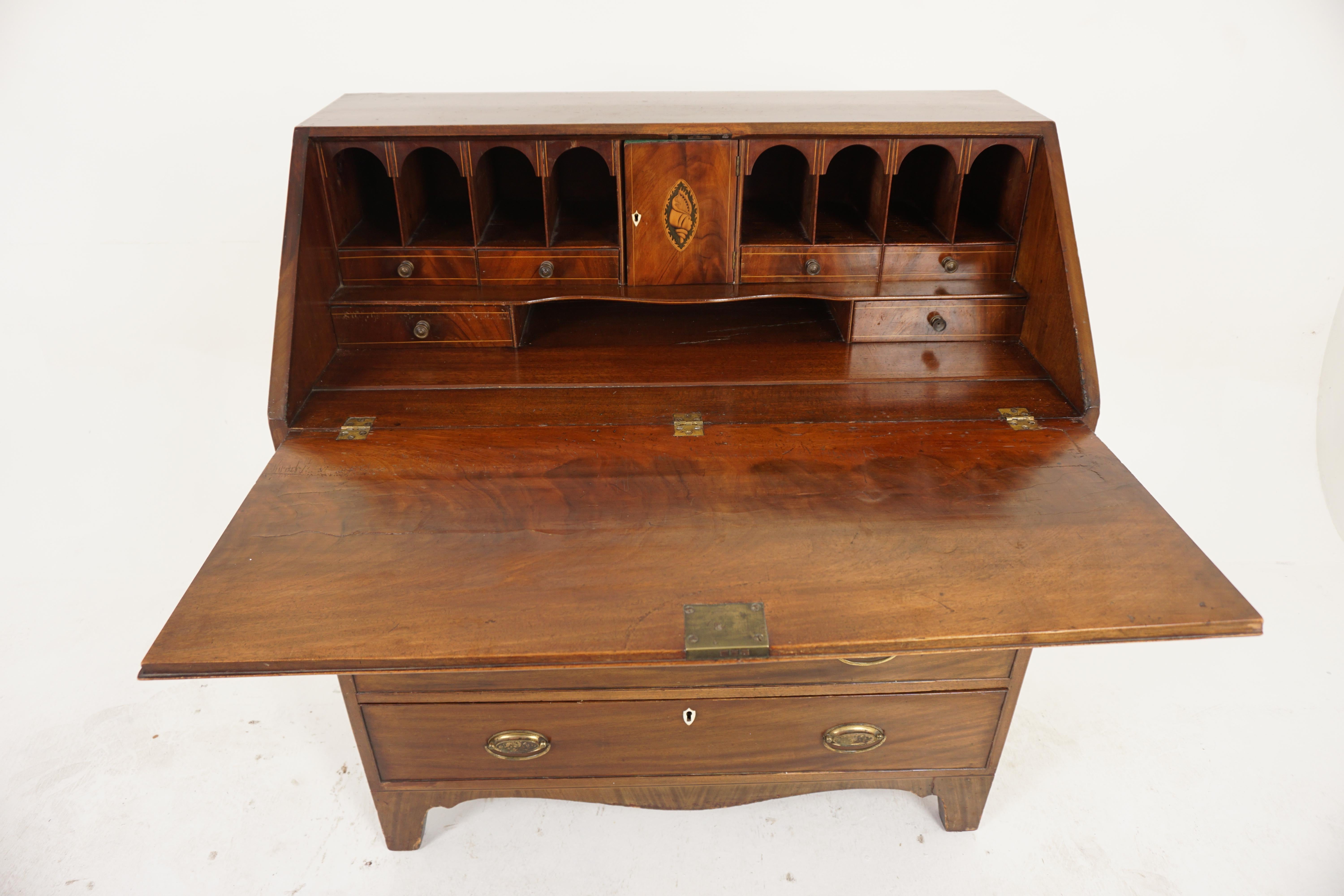 Antique Figured Walnut Inlaid Bureau Desk,  Writing Desk, Scotland 1810, H1166 In Good Condition For Sale In Vancouver, BC