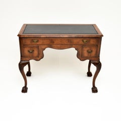 Antique Figured Walnut Leather Top Desk