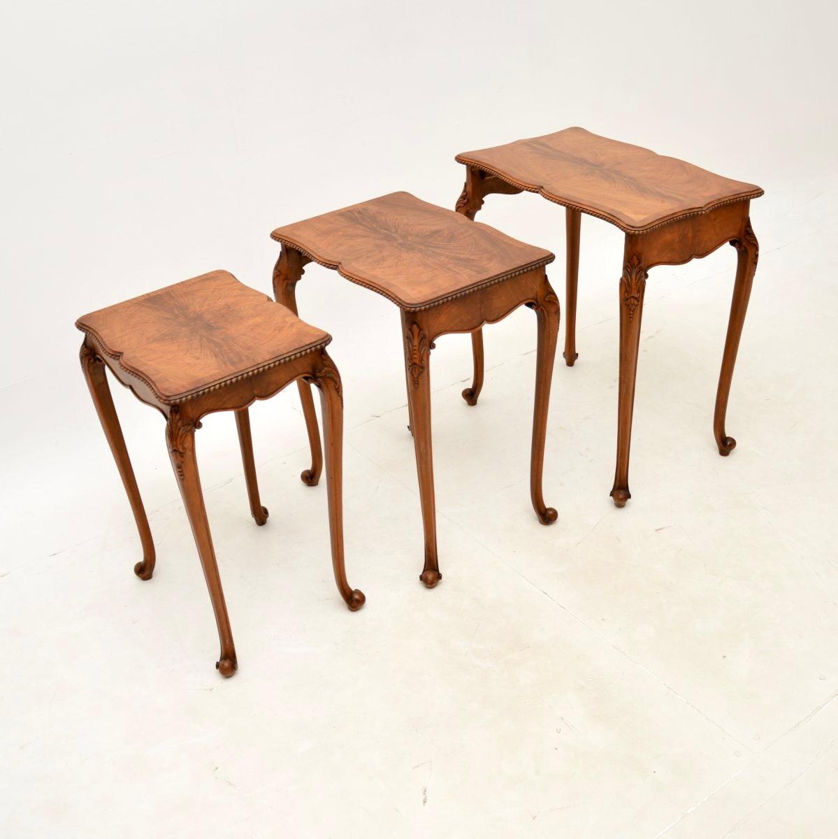 Mid-20th Century Antique Figured Walnut Nest of Tables For Sale