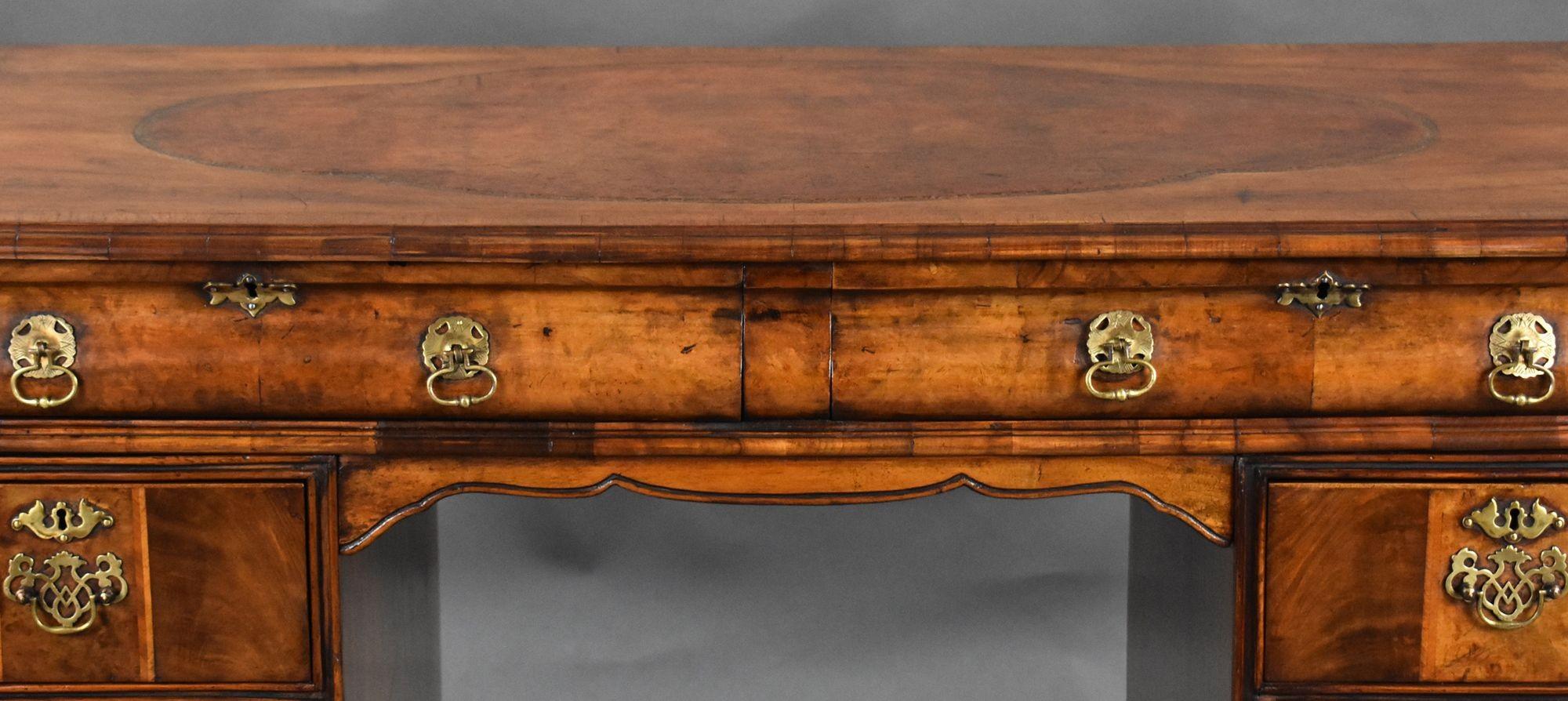 English Antique Figured Walnut Pedestal Desk For Sale